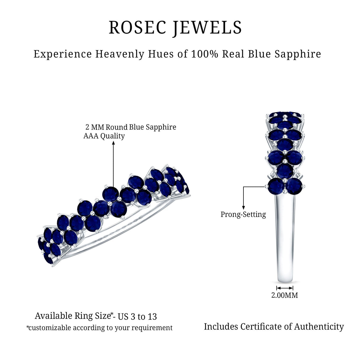 Natural Blue Sapphire Half Eternity Anniversary Ring