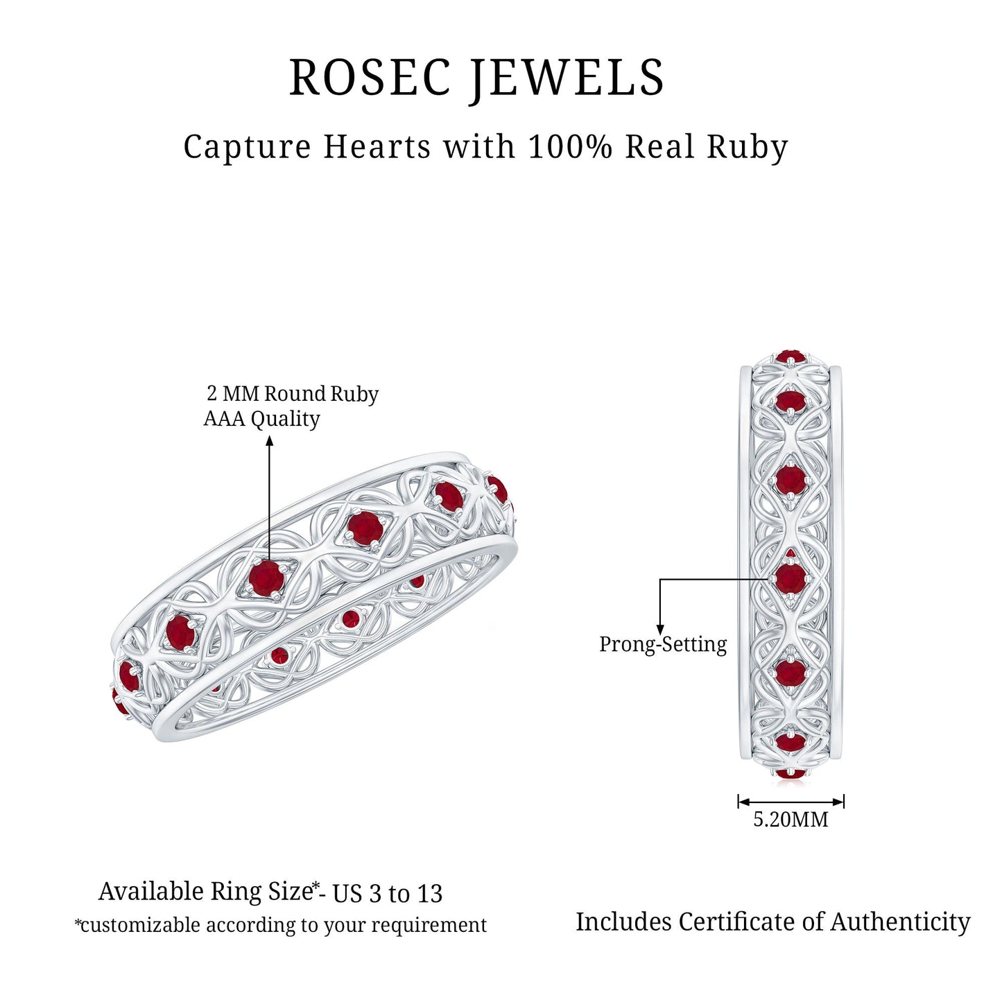Natural Ruby Celtic Knot Wedding Band for Women
