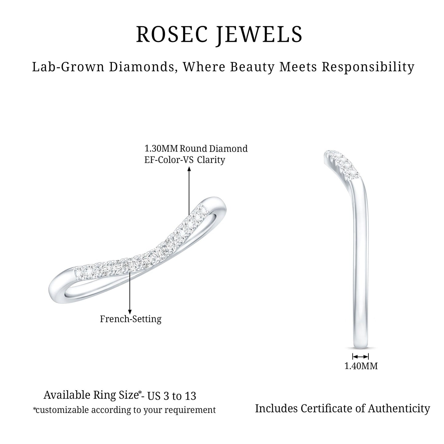 Certified Lab Grown Diamond Curved Stackable Ring