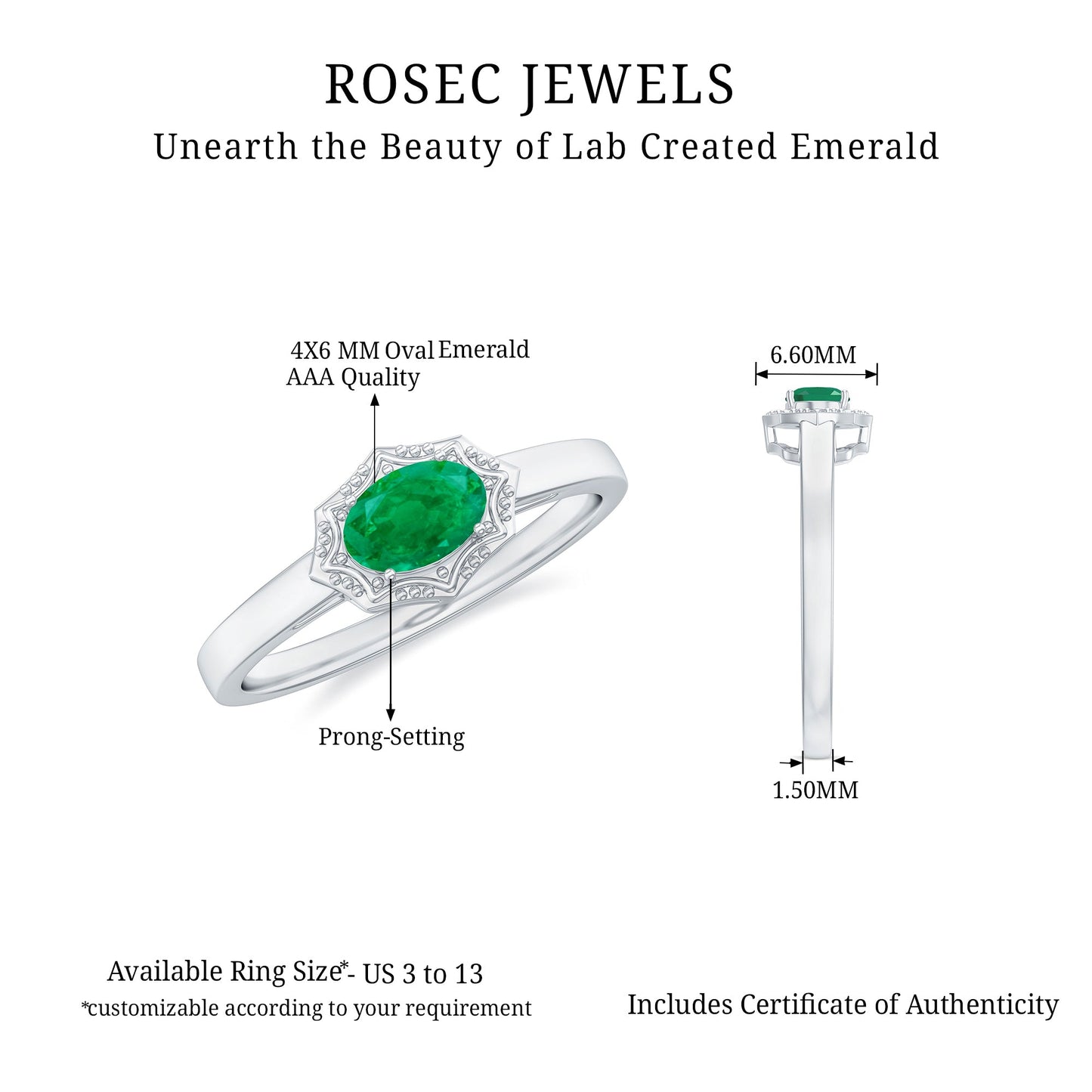 Genuine Emerald Antique Looking Engagement Ring With Certificate
