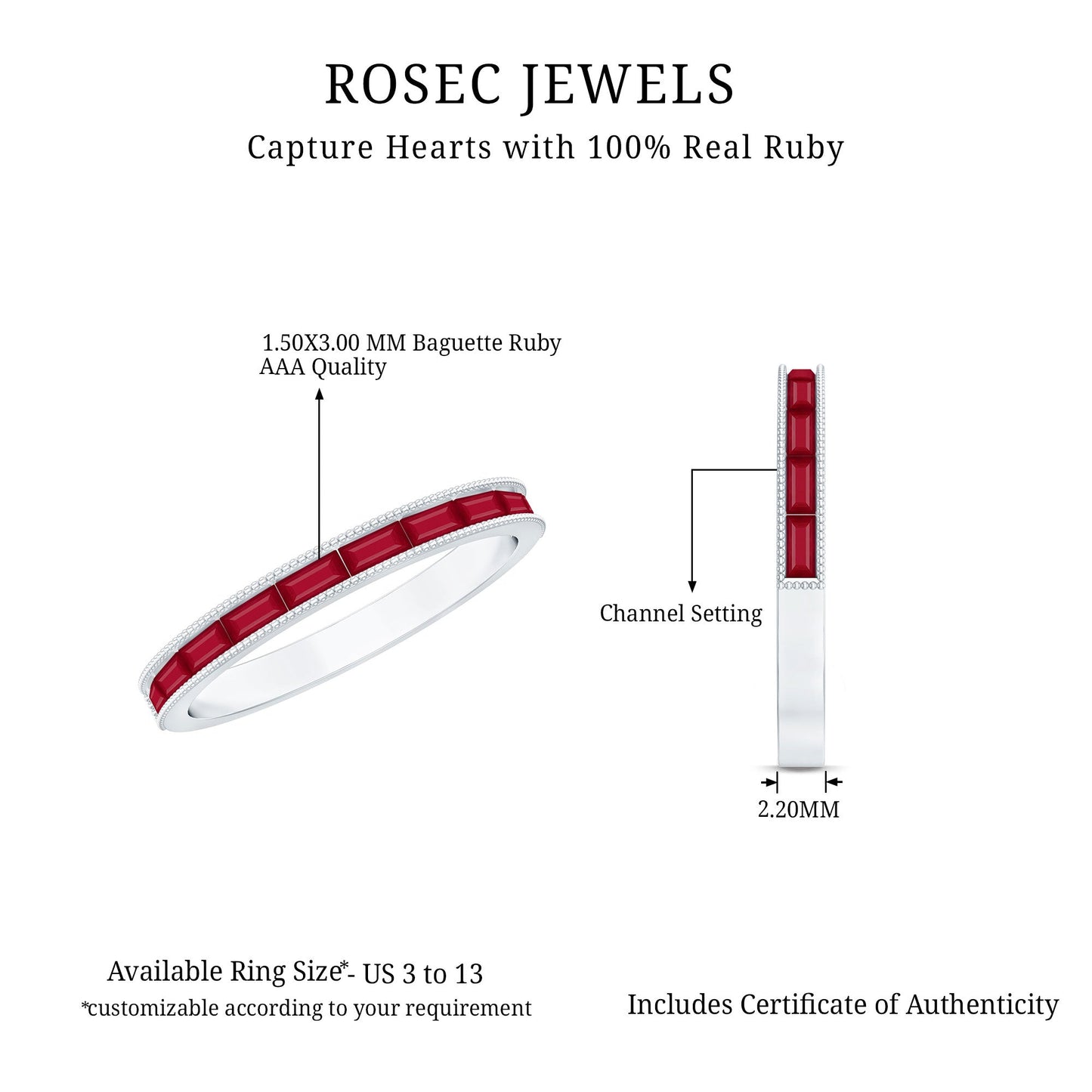 Natural Baguette Ruby Half Eternity Ring for Women