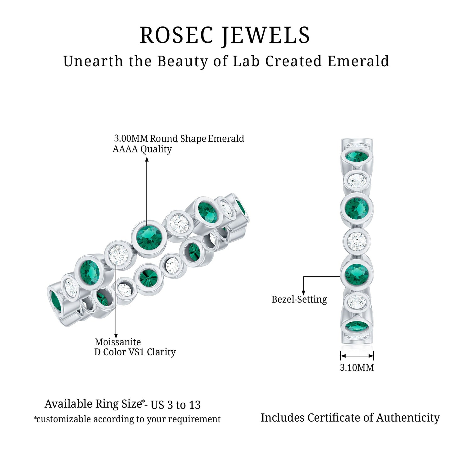 Alternating Set Lab Emerald and Moissanite Full Eternity Ring