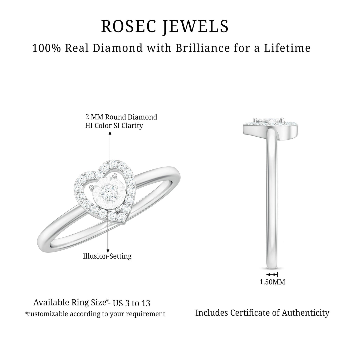 Certified Real Diamond Heart Promise Ring