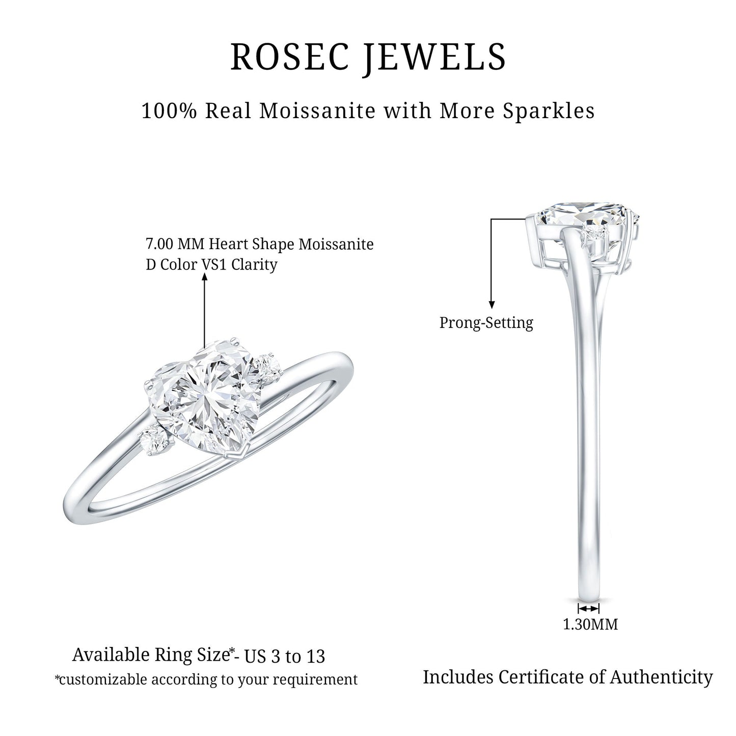 Solitaire Moissanite Heart Engagement Ring in Prong Setting
