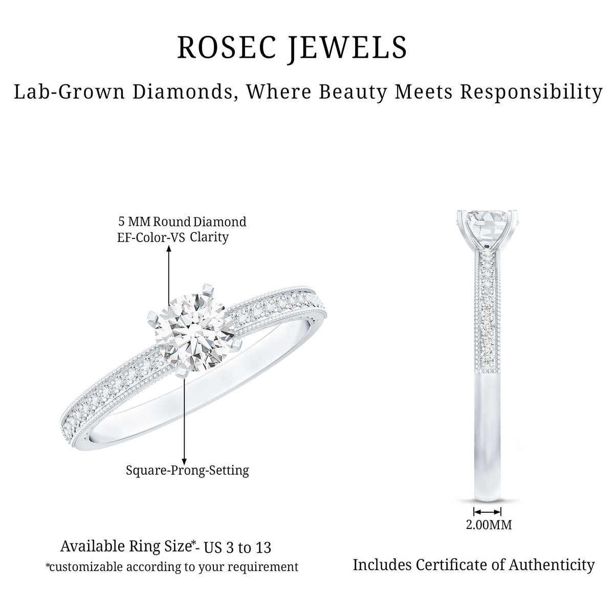0.4 Carat Lab Grown Diamond Engagement Ring With Side Stones