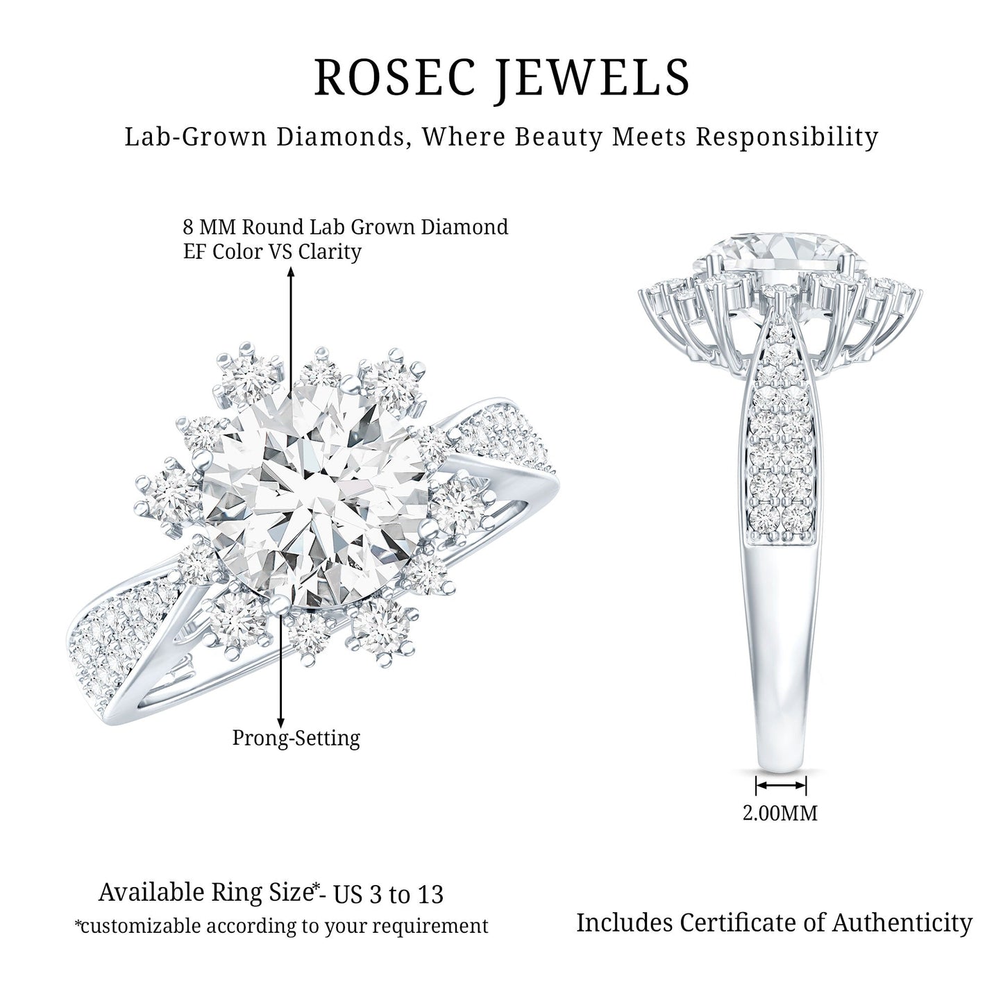 Certified 2 Carat Lab Grown Diamond Non Traditional Engagement Ring
