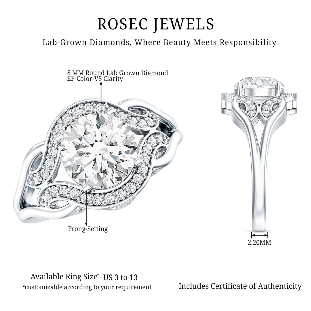 2 Carat Lab Grown Diamond Art Deco Engagement Ring