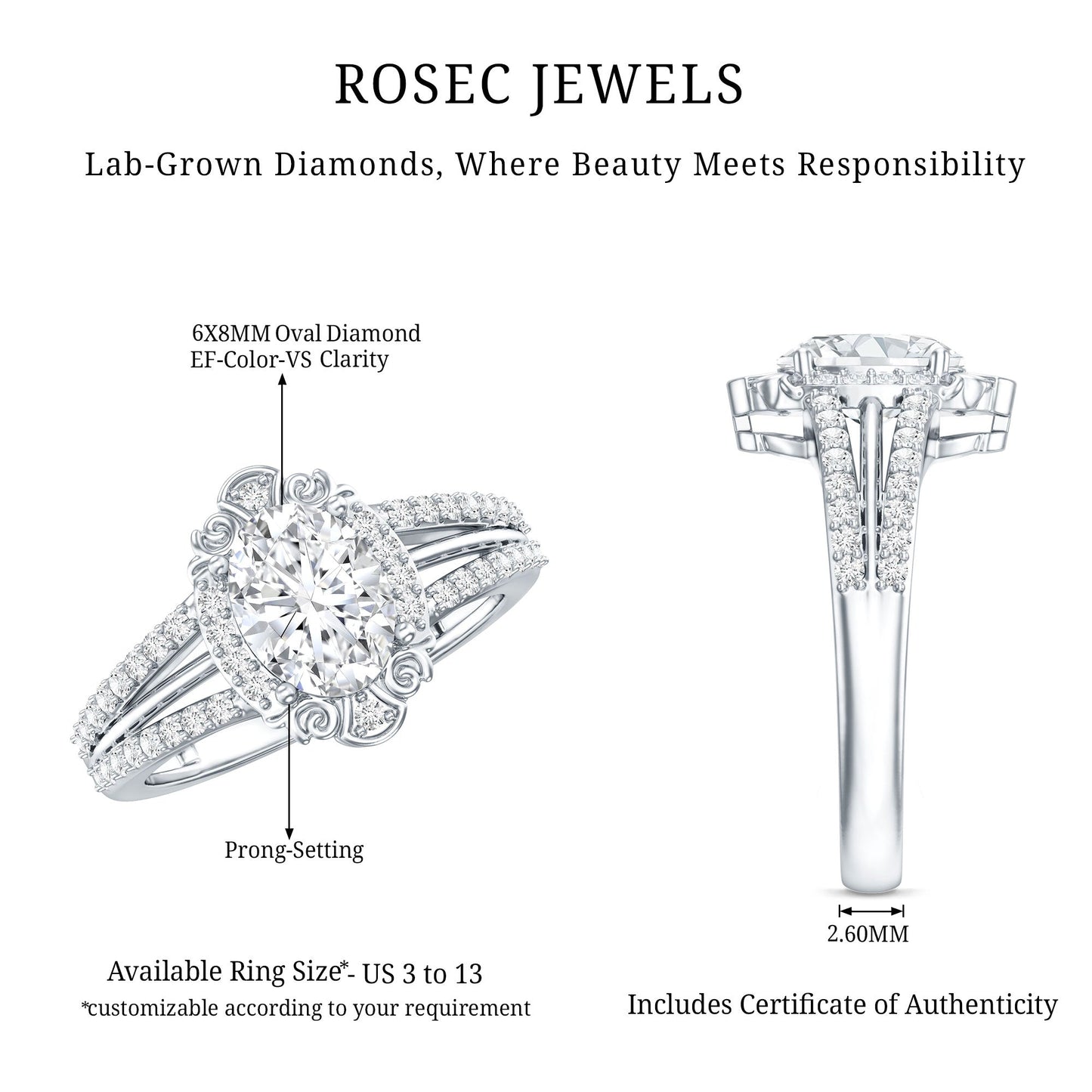 1.2 Carat Oval Lab Grown Diamond Vintage Engagement Ring For Women