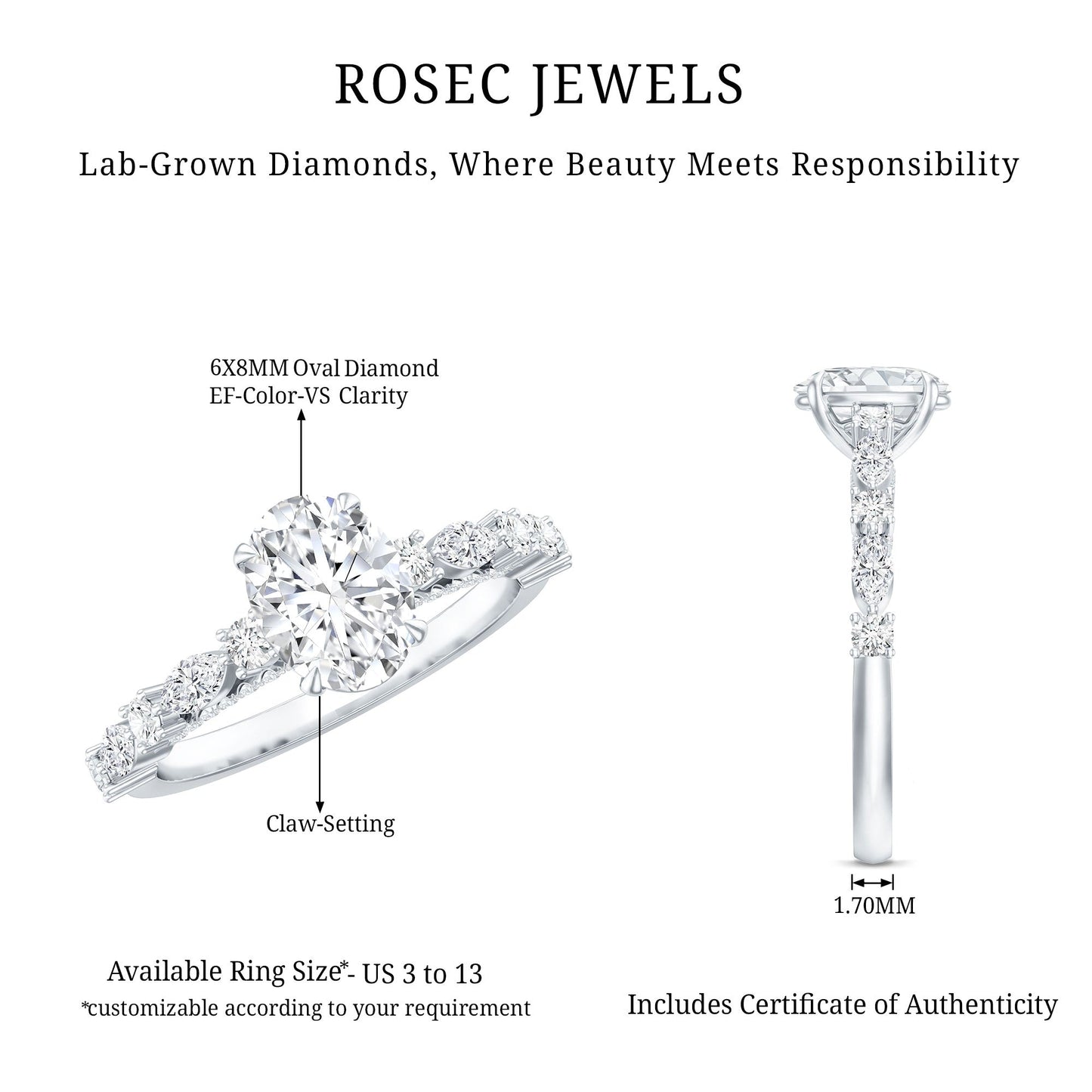 1.29 Carat Oval Cut Lab Diamond Solitaire Engagement Ring
