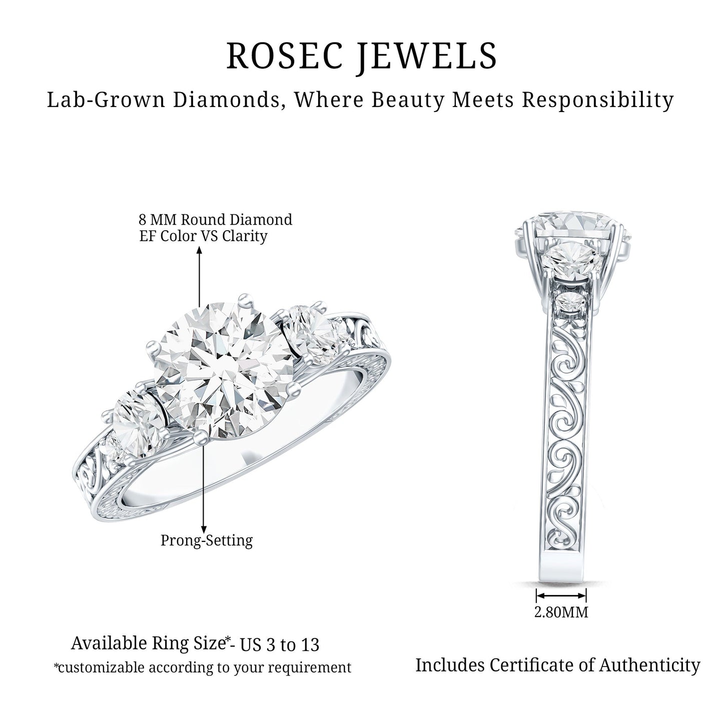 Lab Grown Diamond Vintage Style Engagement Ring