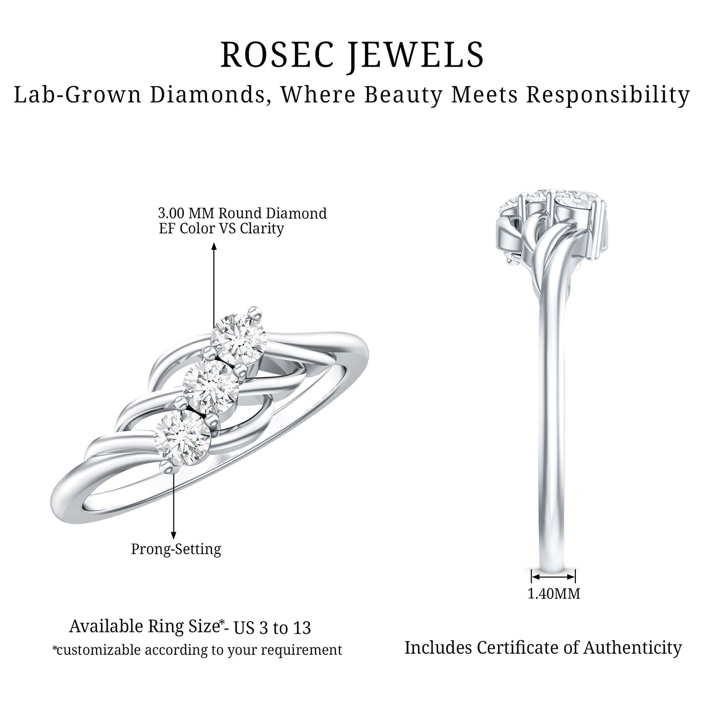 Certified Lab Grown Diamond Three Stone Proposal Ring