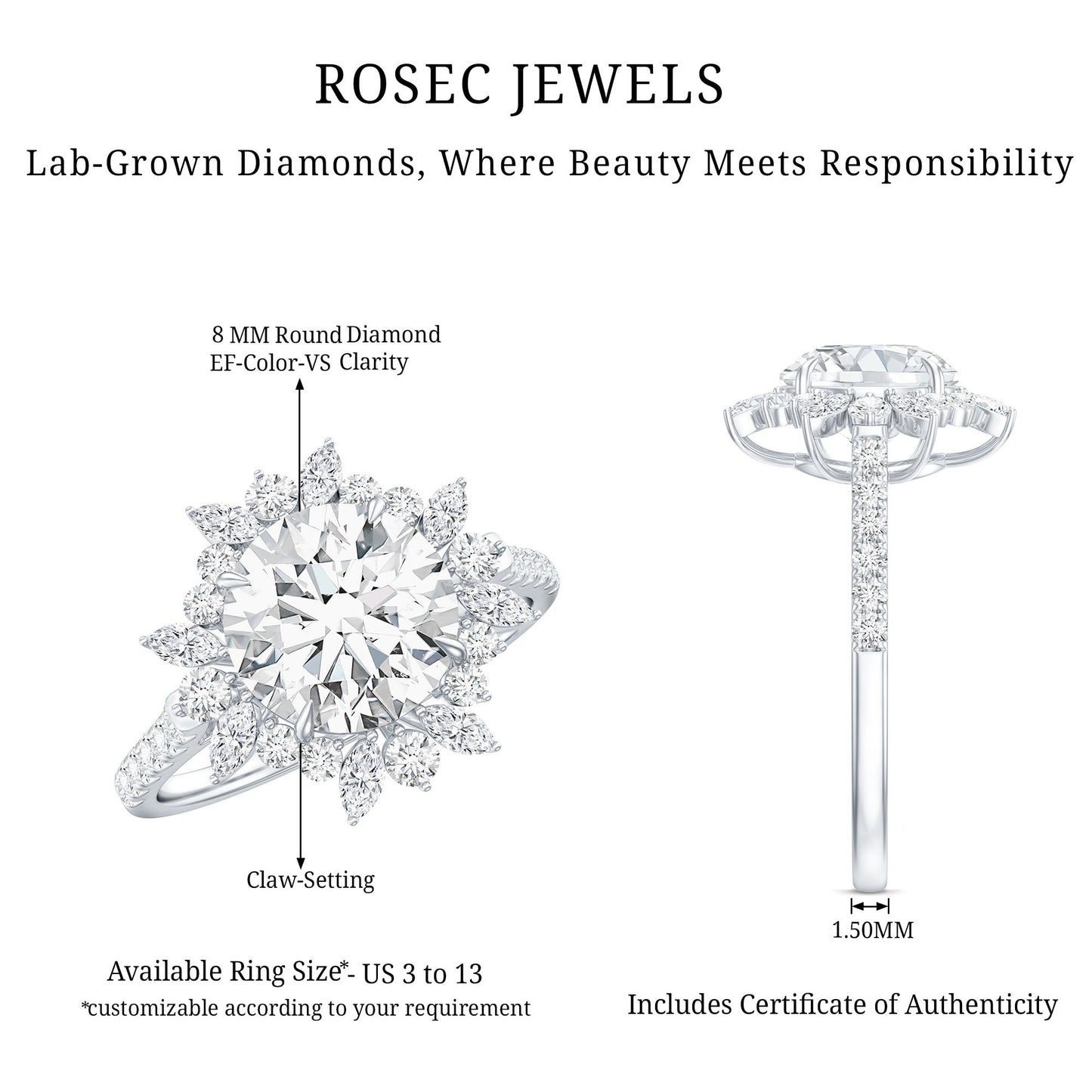Certified Lab Created Diamond Halo Engagement Ring For Her