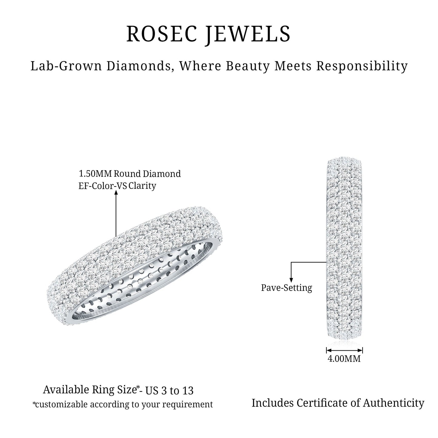Lab Grown Diamond 3 Row Wedding Band For Women