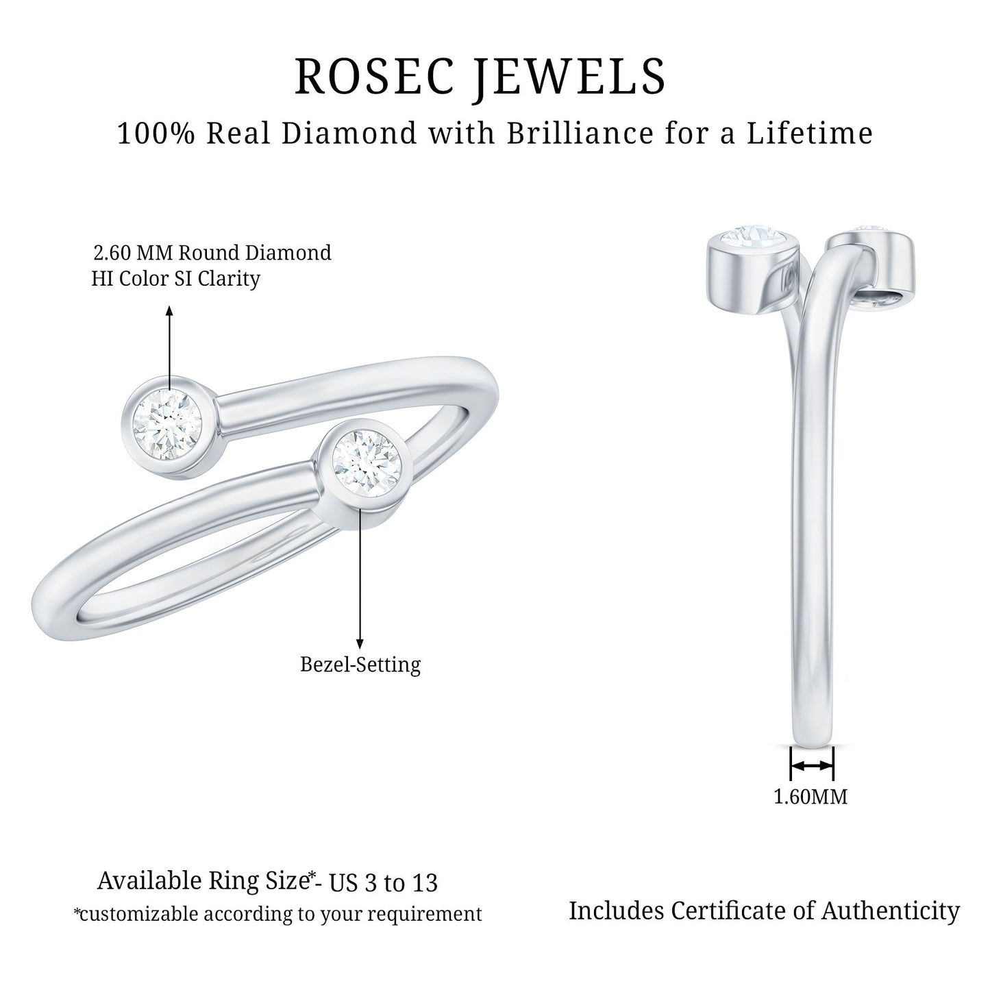 Natural Diamond 2 Stone Promise Ring in Wrap Style