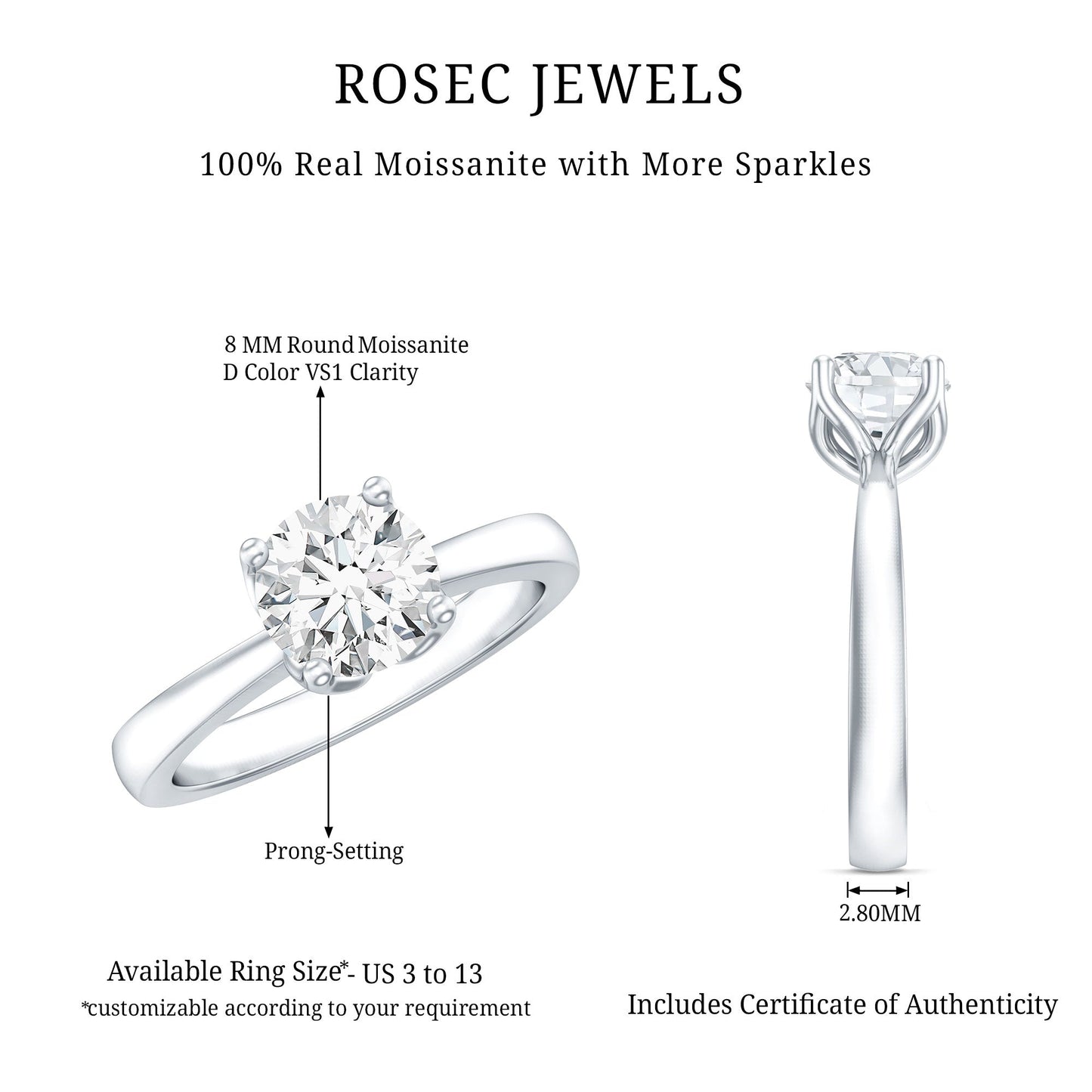 Petal Prong Set Round Moissanite Solitaire Engagement Ring