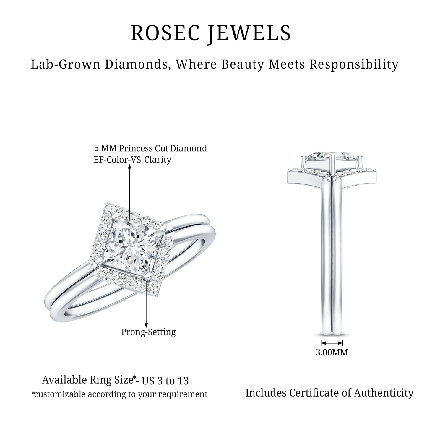 Princess Cut Lab Grown Diamond Bridal Ring Set