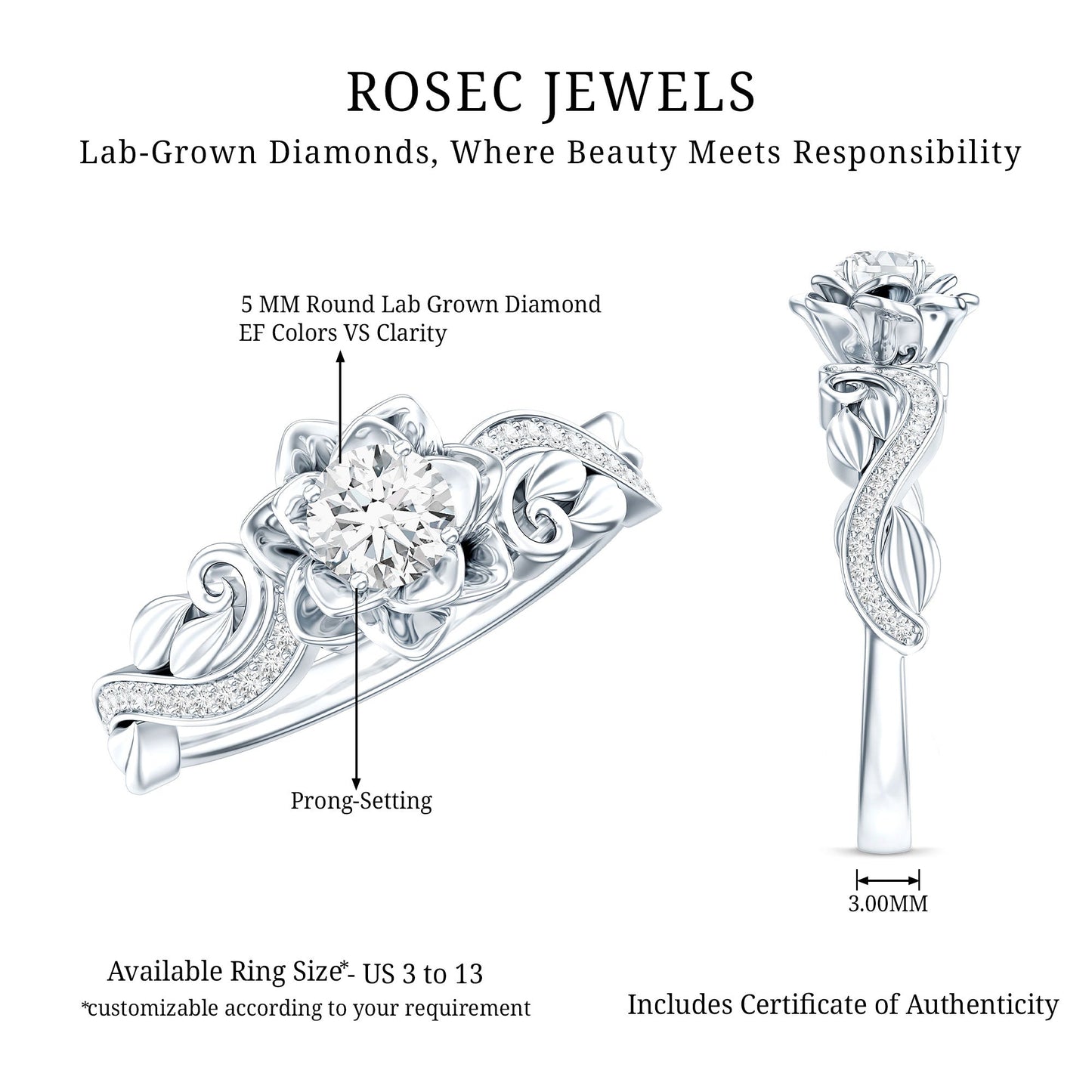Lab Grown Diamond Flower Engagement Ring for Her