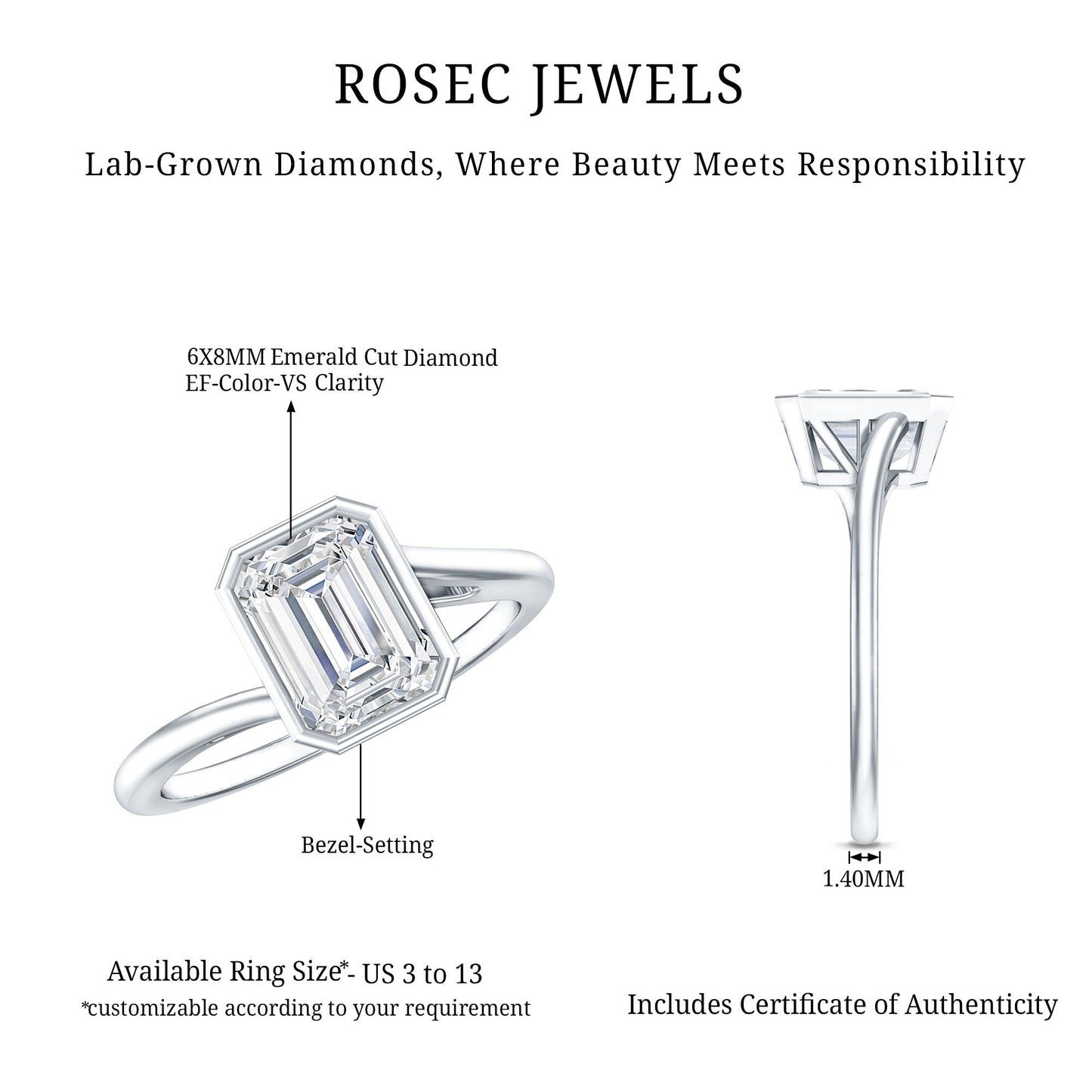 Bezel Set Lab Grown Diamond Bypass Engagement Ring