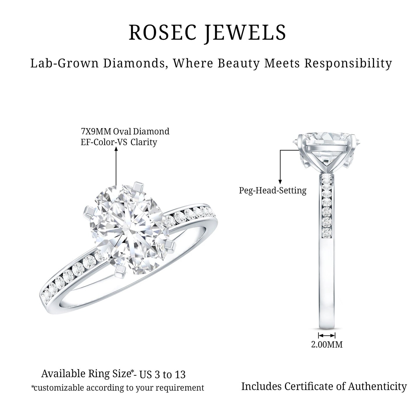 Certified 2 Carat Lab Grown Diamond Oval Engagement Ring