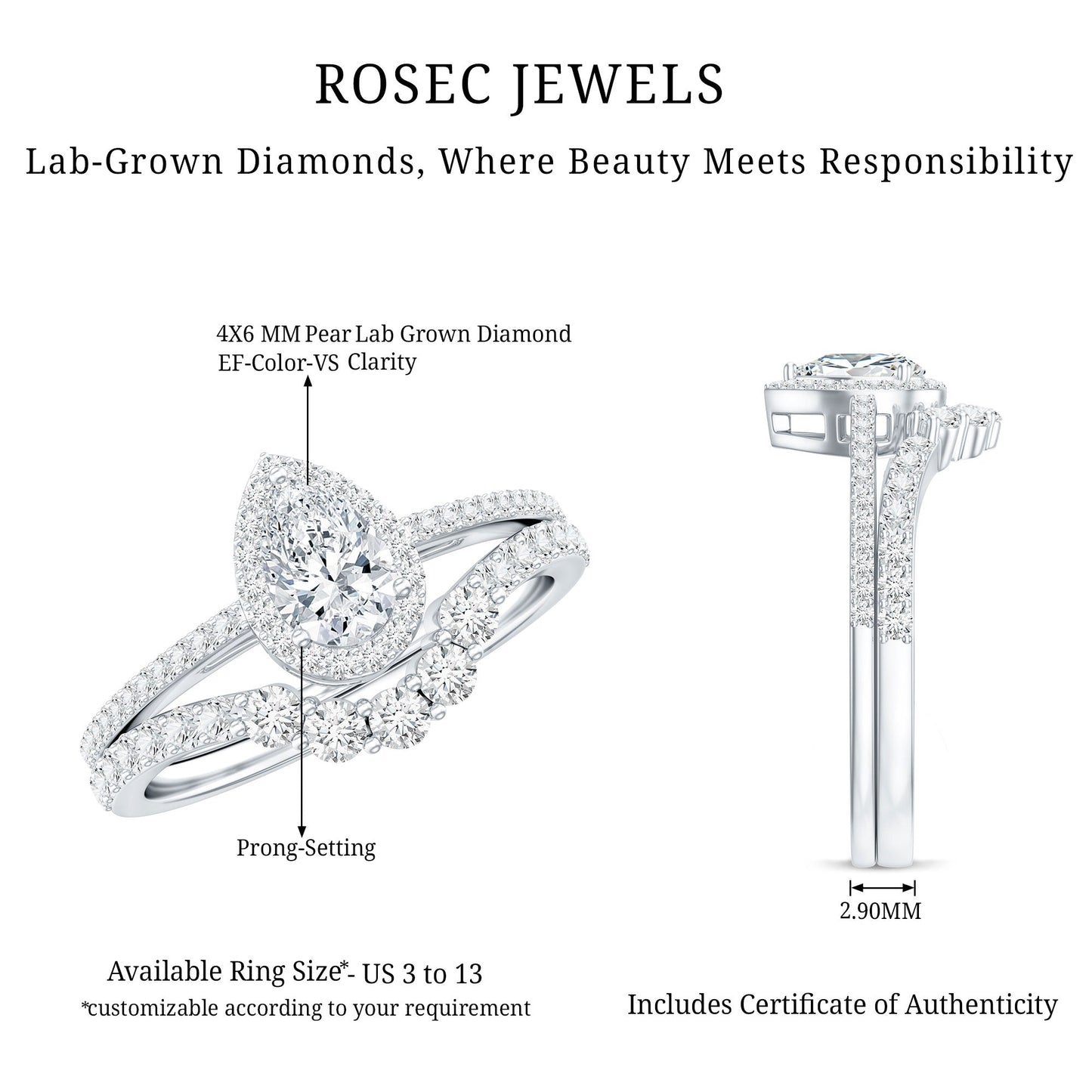 Lab Grown Diamond Designer Bridal Ring Set for Her
