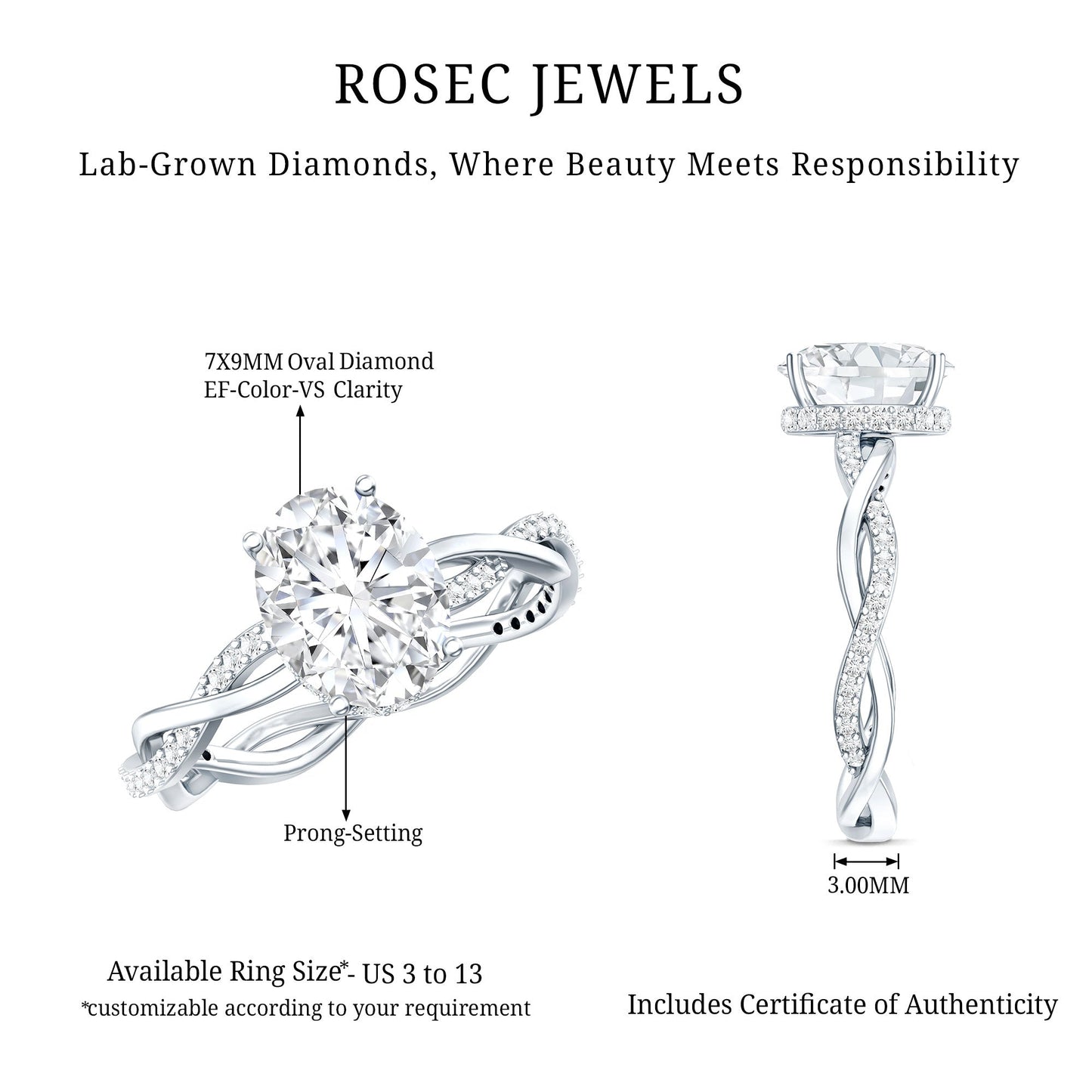 Lab Grown Diamond Oval Engagement Ring with Braided Shank
