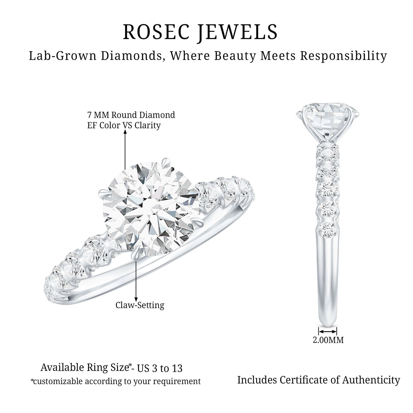 Certified 1.2 Carat Lab Grown Diamond Solitaire Engagement Ring