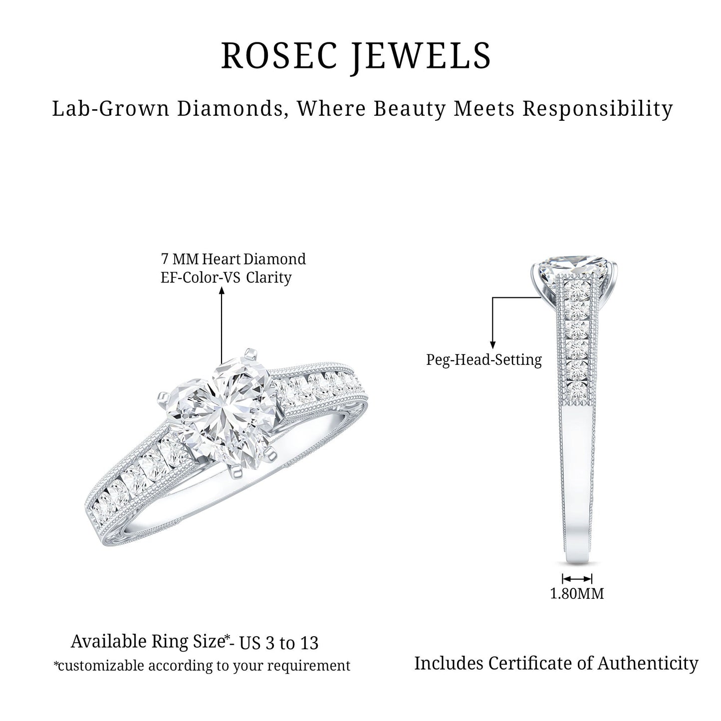 Heart Engagement Ring With Lab Grown Diamonds
