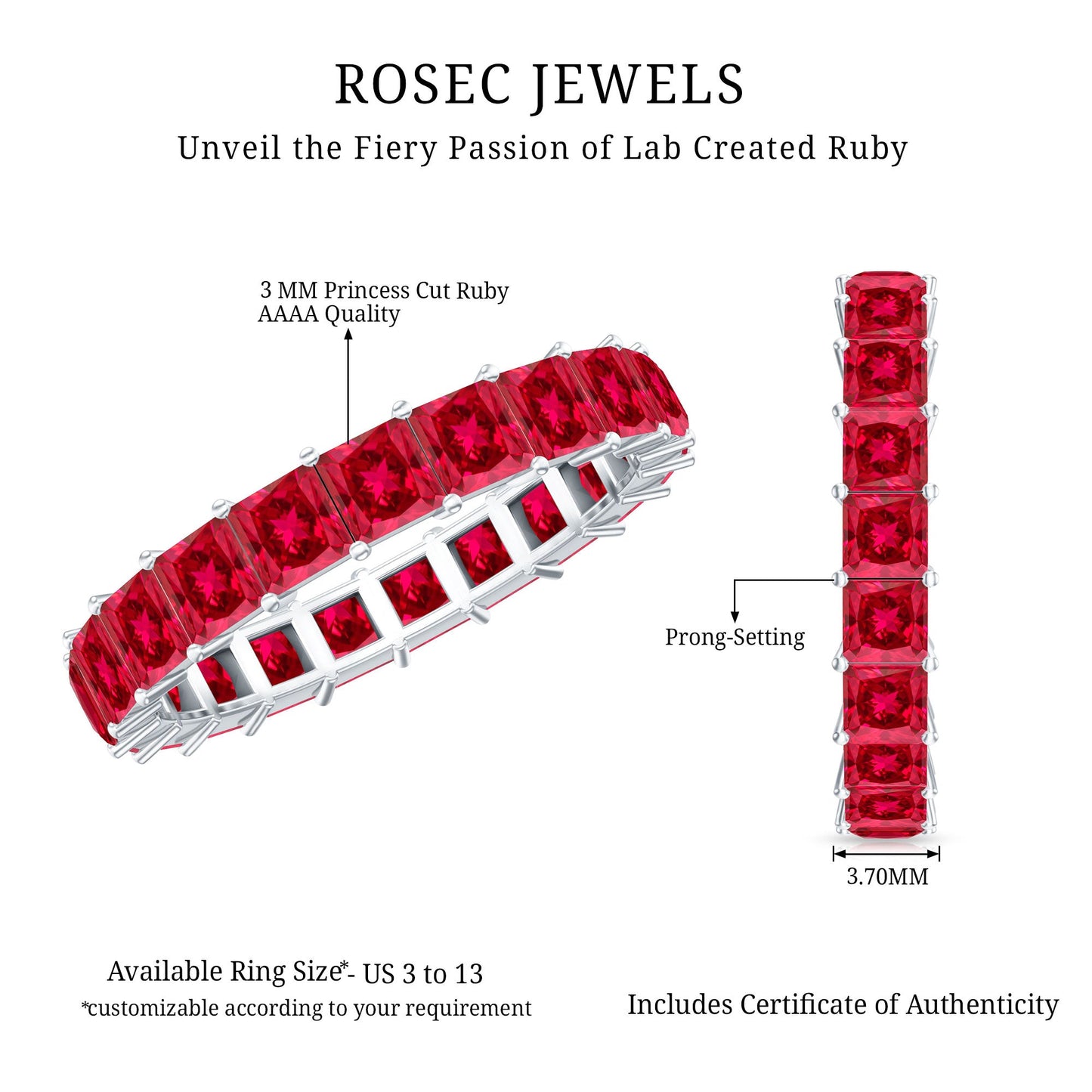 Princess Cut Lab Grown Ruby Eternity Wedding Band for Women