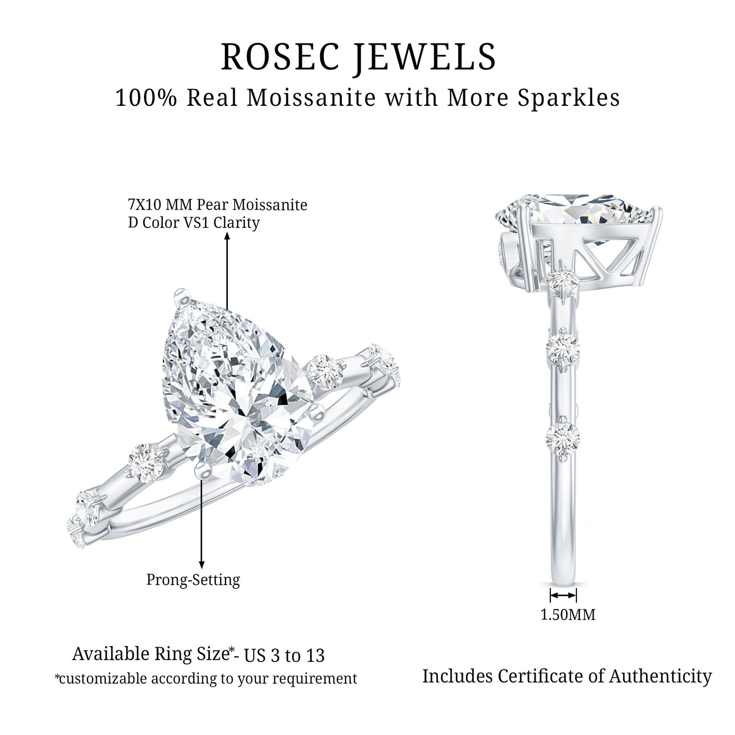 Pear Shaped Moissanite Engagement Ring with Spaced Accent