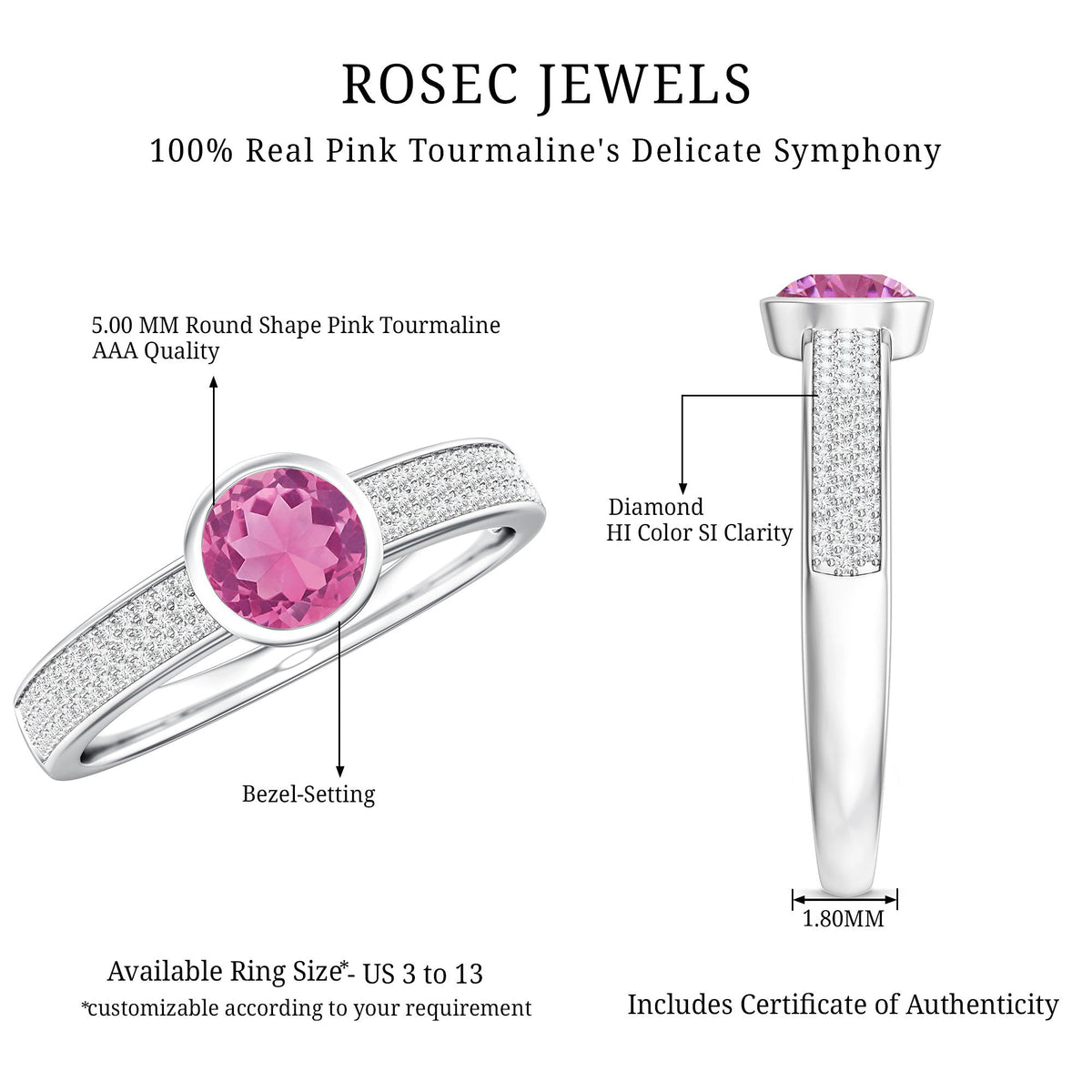 0.4 Carat Solitaire Pink Tourmaline and Diamond Engagement Ring