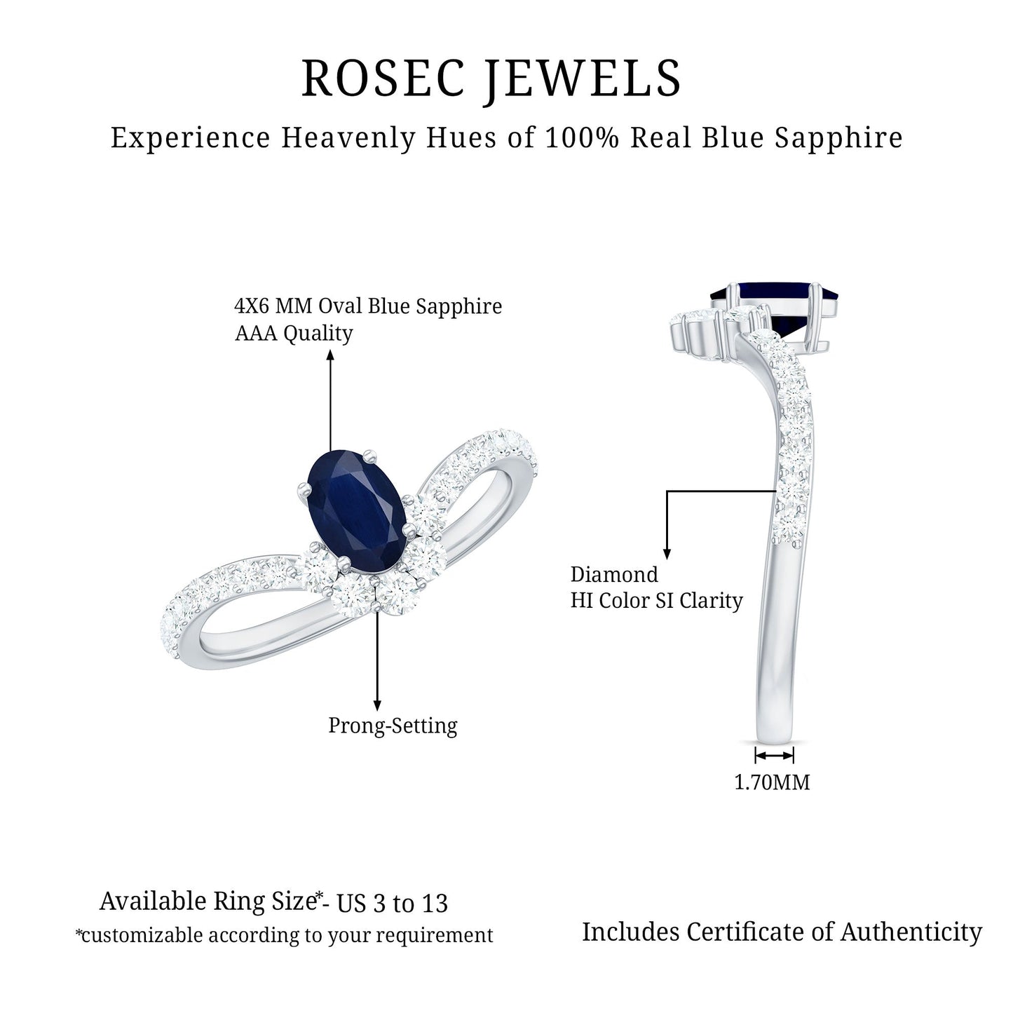 0.6 Carat Oval Cut Blue Sapphire and Diamond Chevron Ring