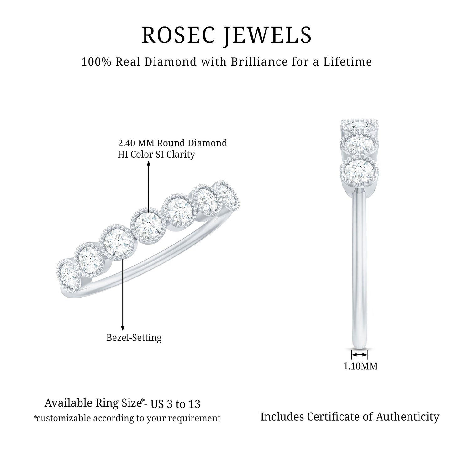 Certified Diamond Anniversary Band in Bezel Setting