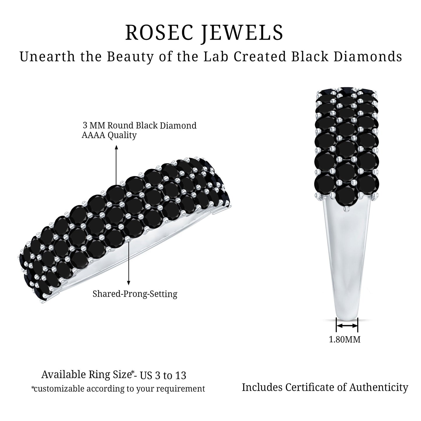 Certified Lab Grown Black Diamond Half Eternity Band Ring for Women