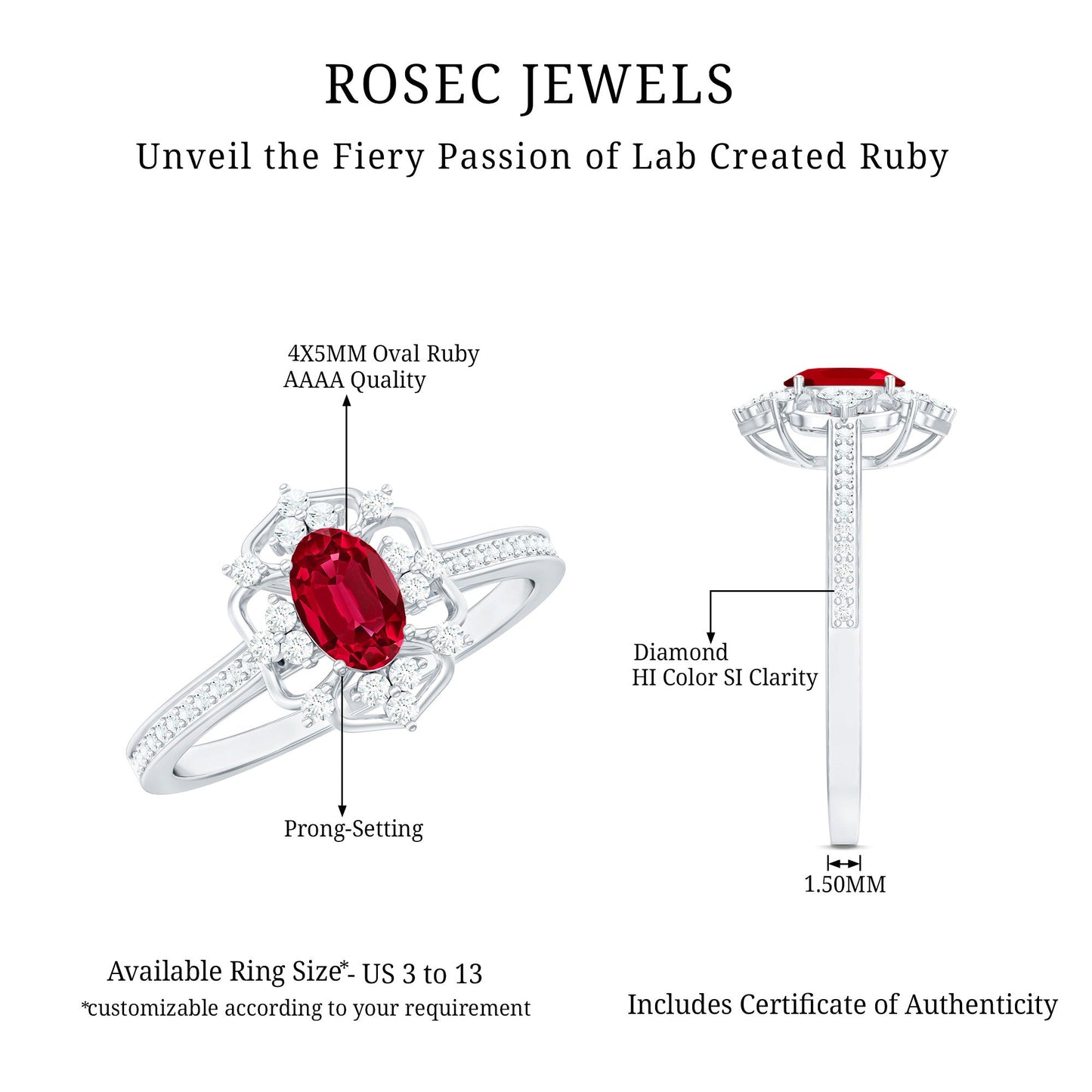Certified Lab Created Ruby Vintage Inspired Engagement Ring with Diamond