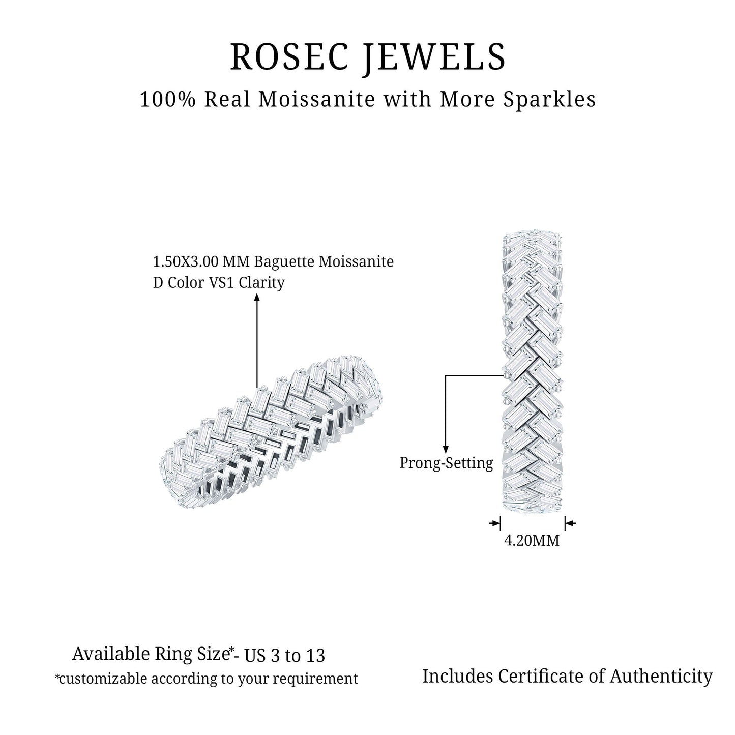 Baguette Cut Moissanite Eternity Band Ring