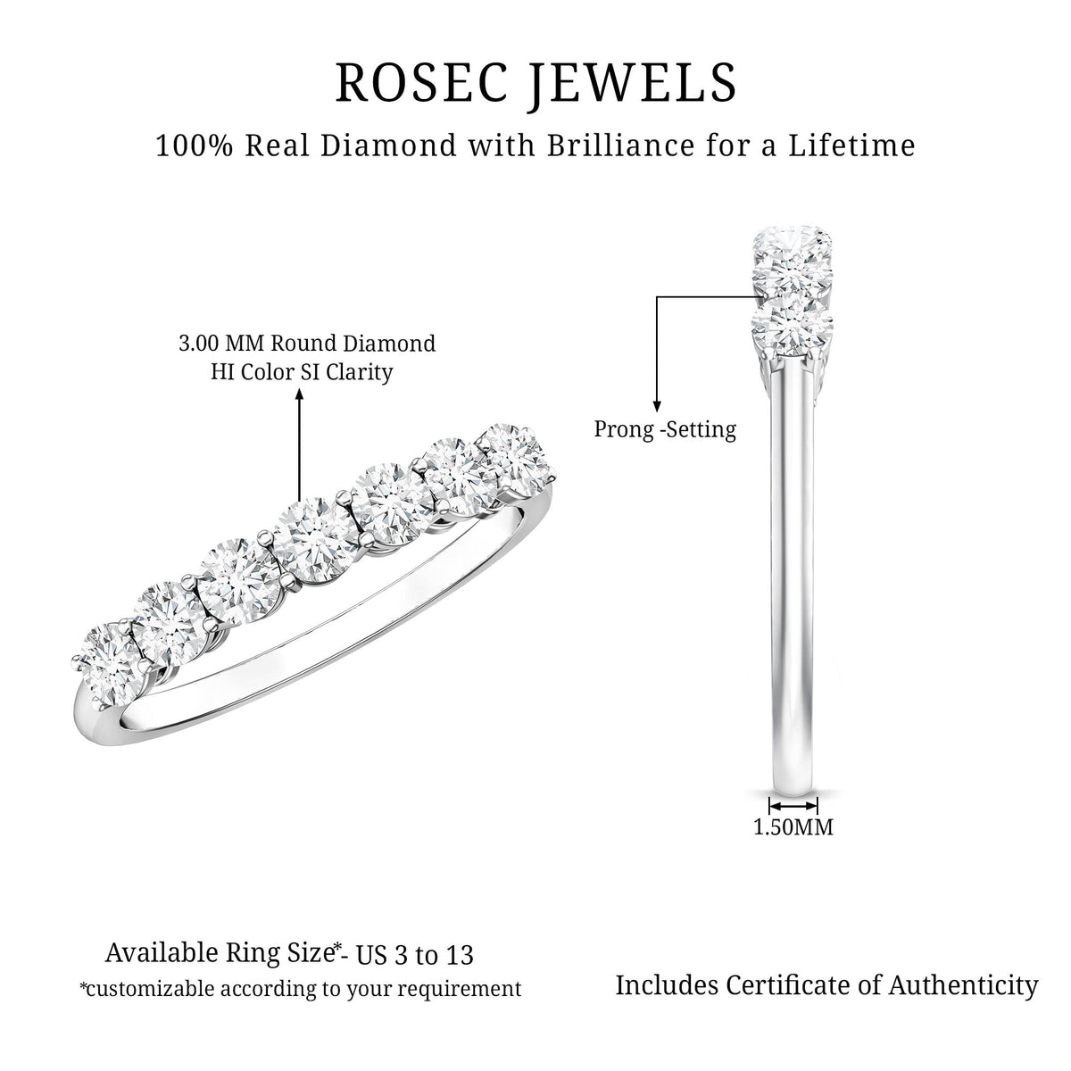 Natural Diamond Half Eternity Band Ring for Women