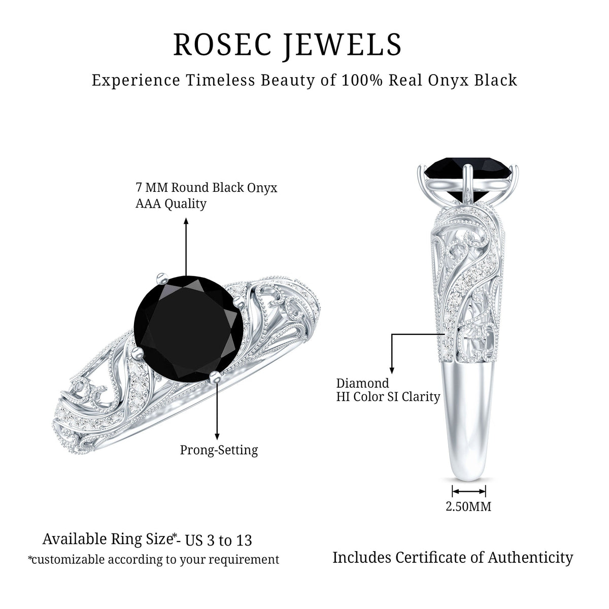 Vintage Inspired Onyx and Diamond Engagement Ring