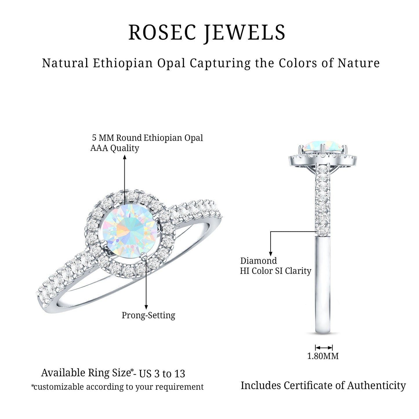 Natural Ethiopian Opal Diamond Engagement Ring with Halo