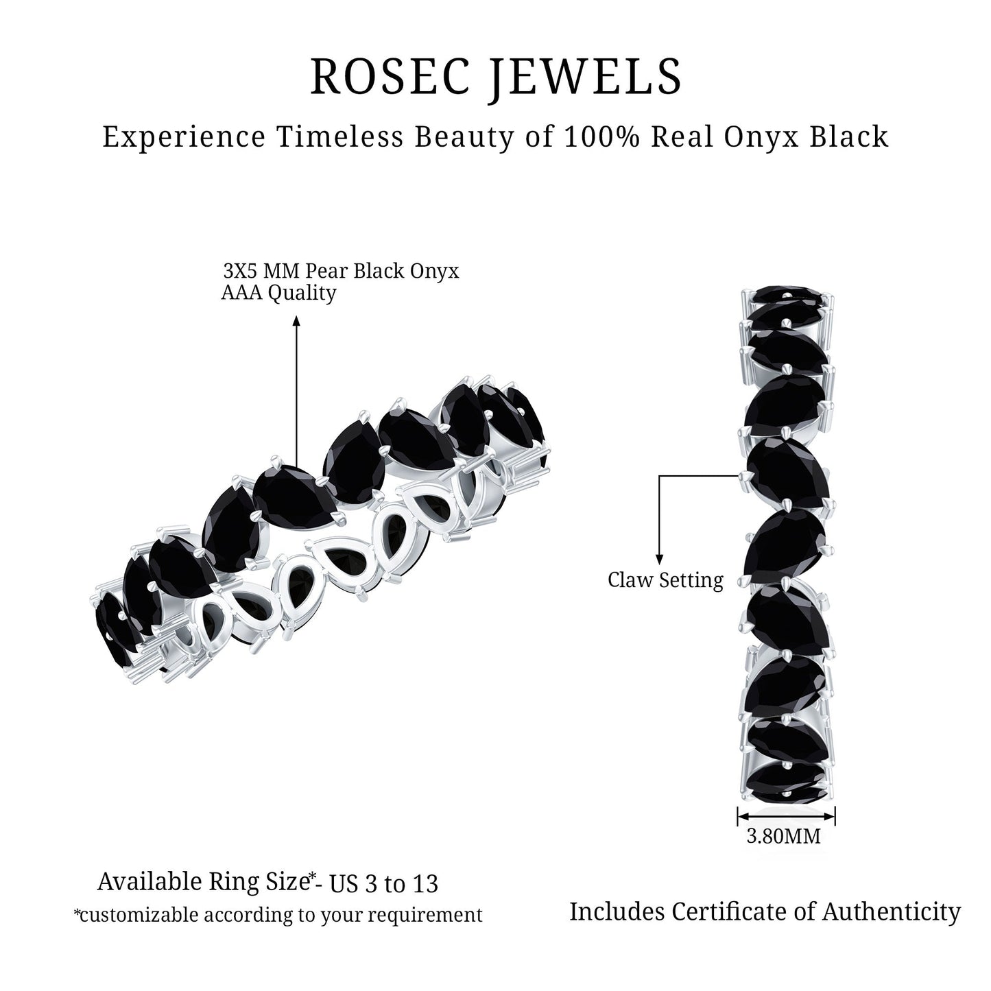 Genuine Pear Shaped Black Onyx Stackable Wedding Band