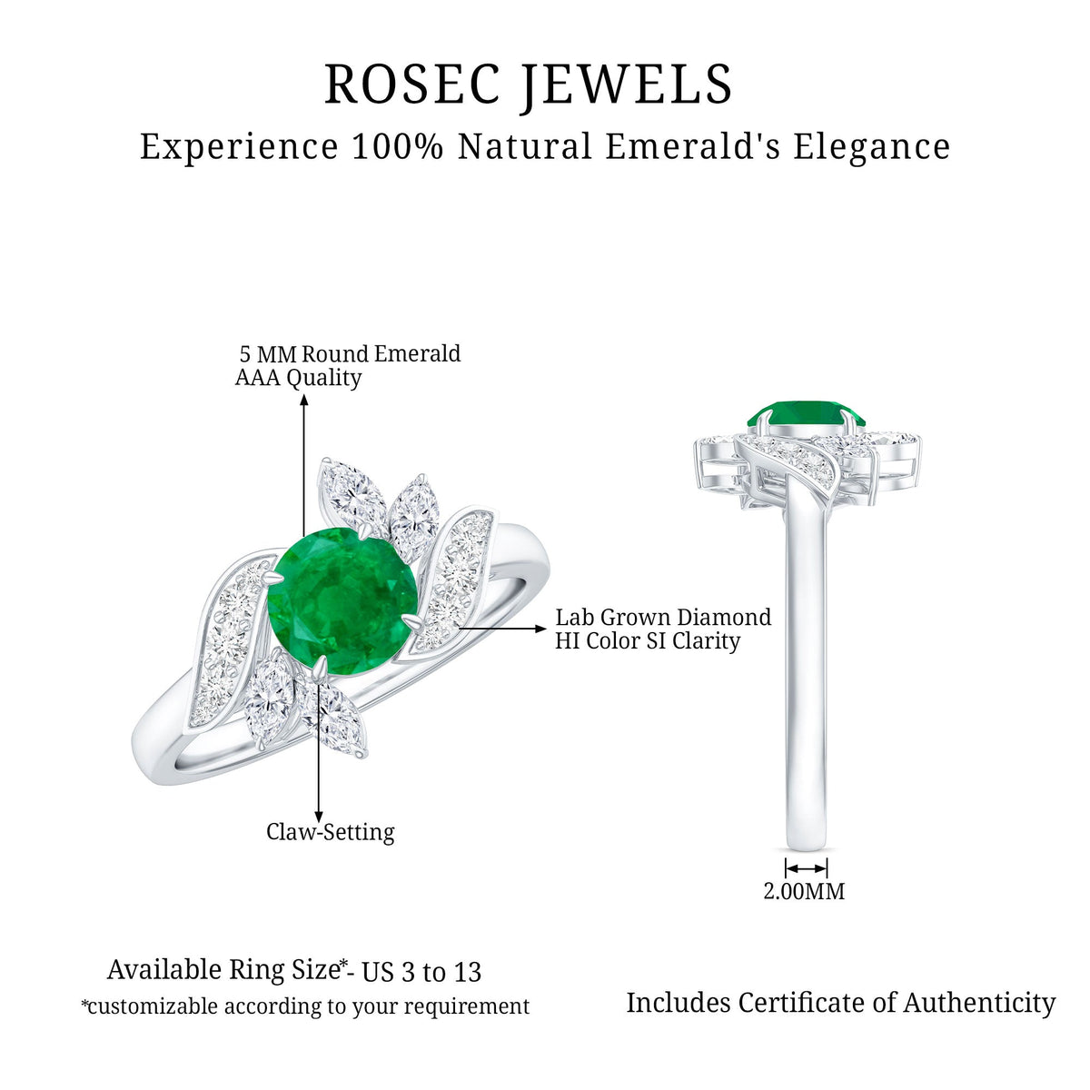Natural 0.4 Carat Emerald Engagement Ring with Diamond