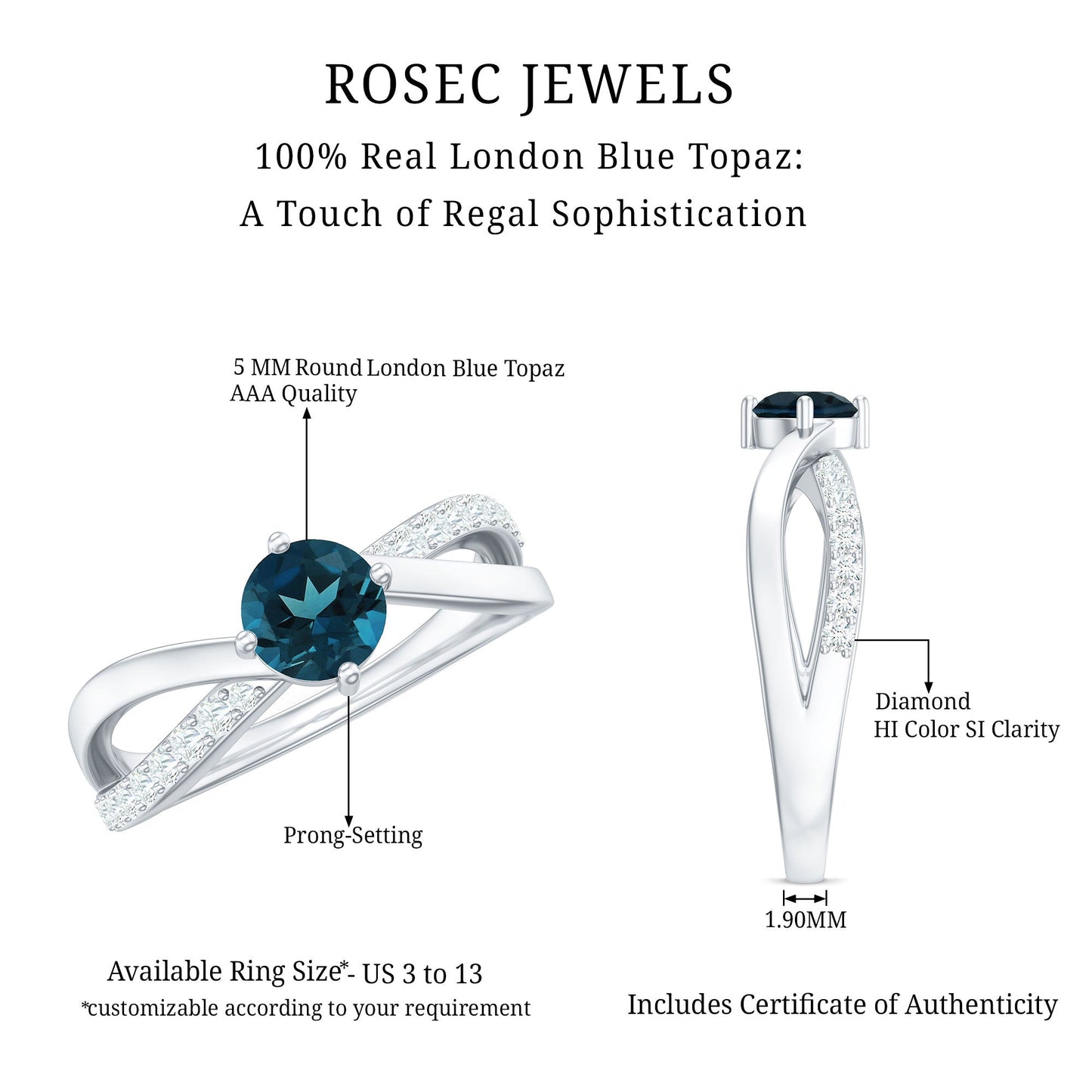 Certified London Blue Topaz Proposal Ring With Diamond