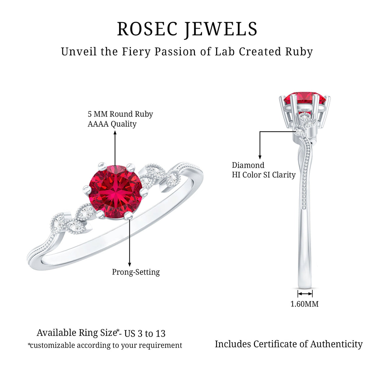 Lab Created Ruby and Diamond Leaf Promise Ring