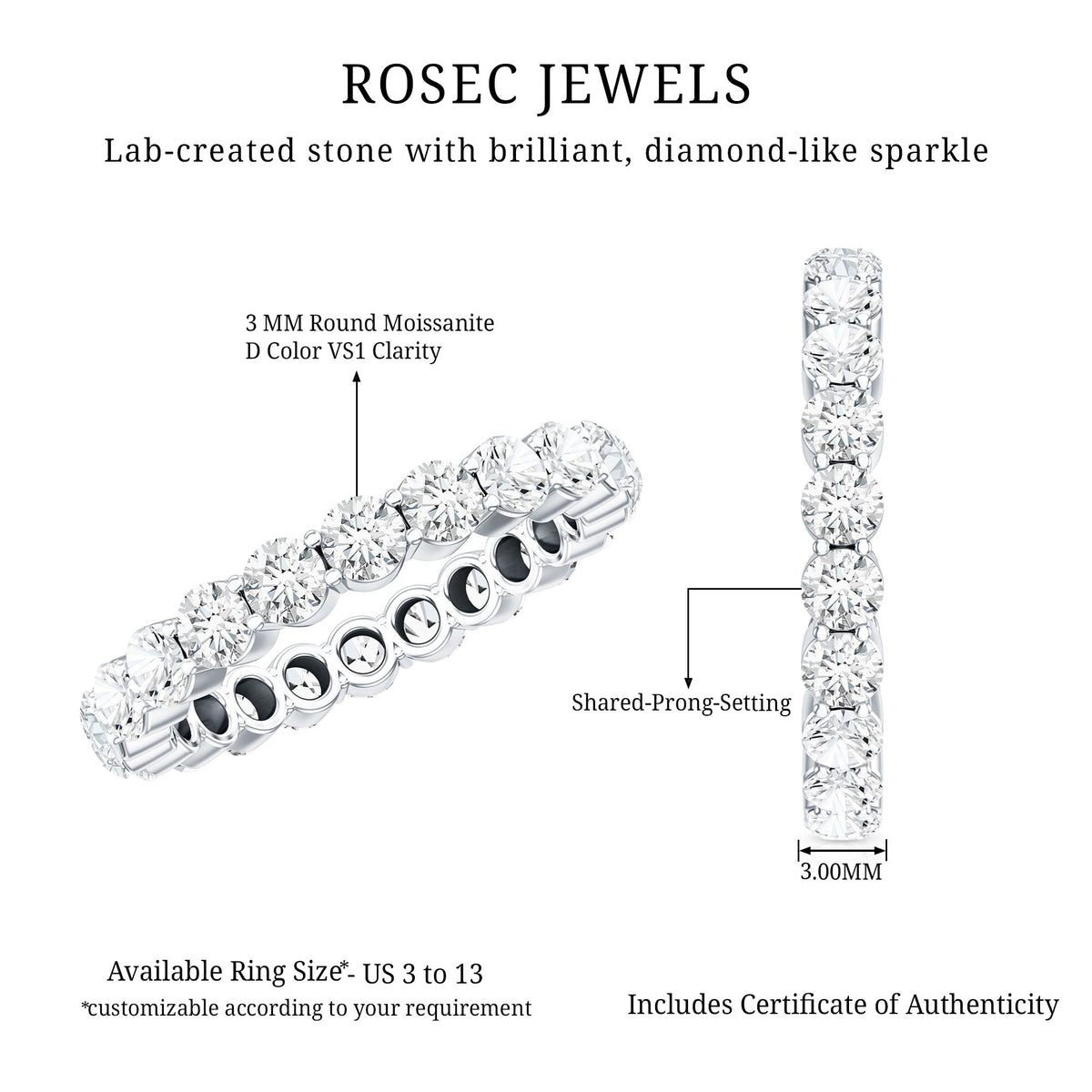Round Moissanite Full Eternity Wedding Band Ring