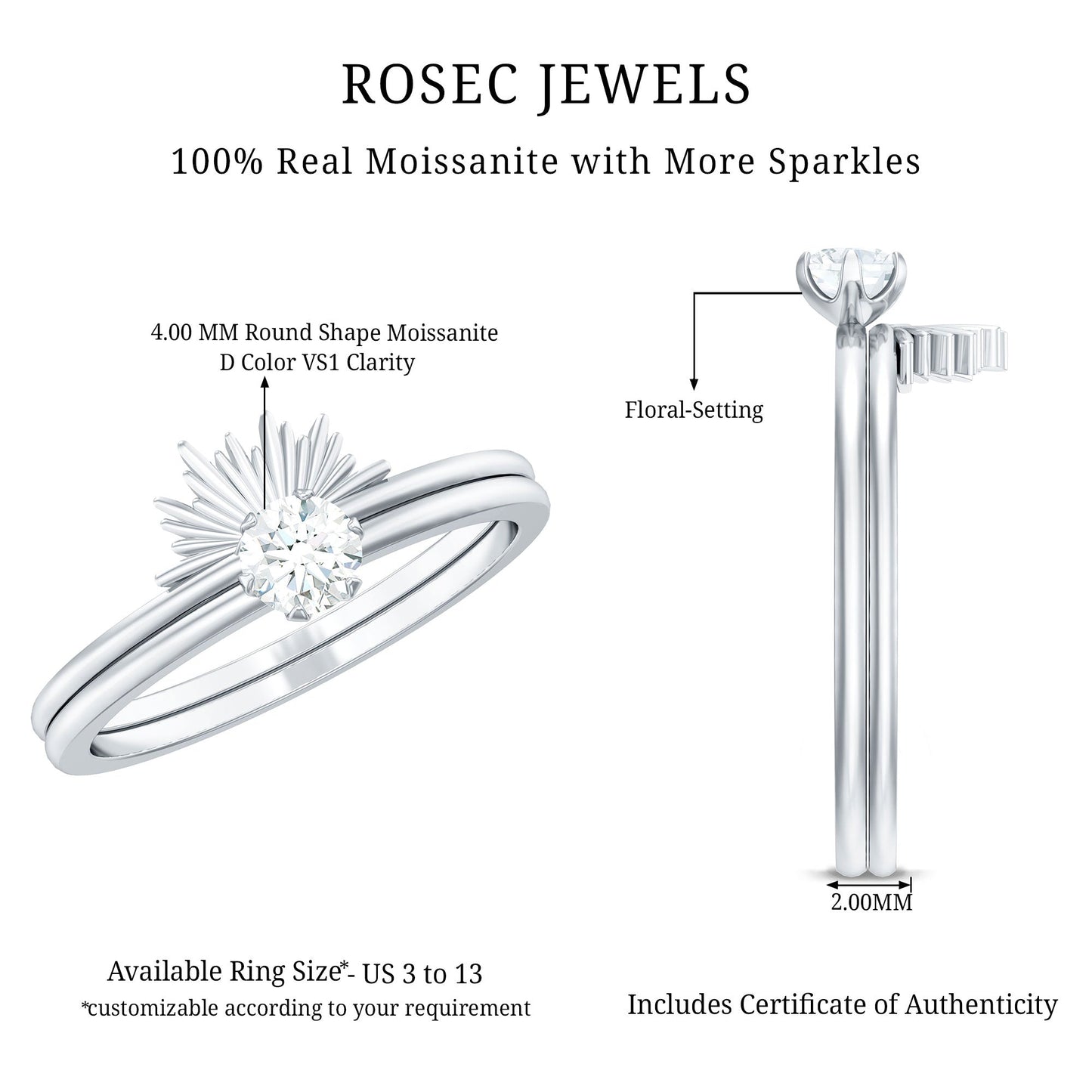Sparkling Moissanite Solitaire Engagement Ring with Enhancer