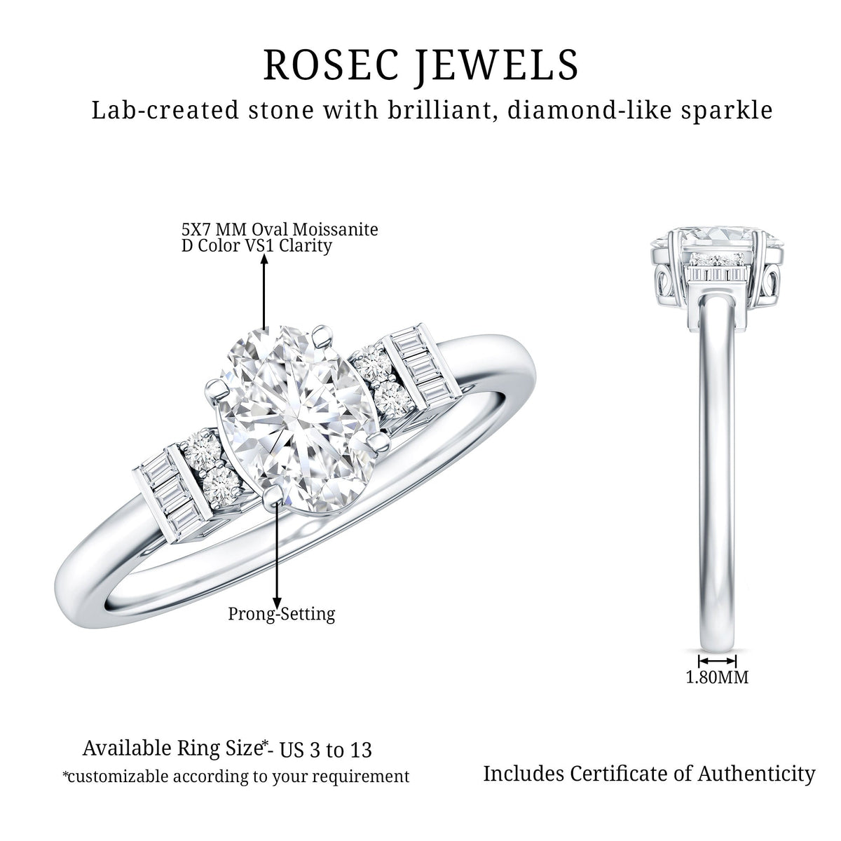 Oval Shaped Moissanite Engagement Ring with Certificate
