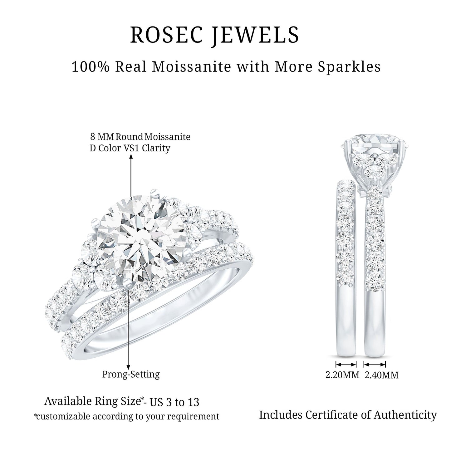 Certified 2 Carat Moissanite Engagement Ring with Enhancer