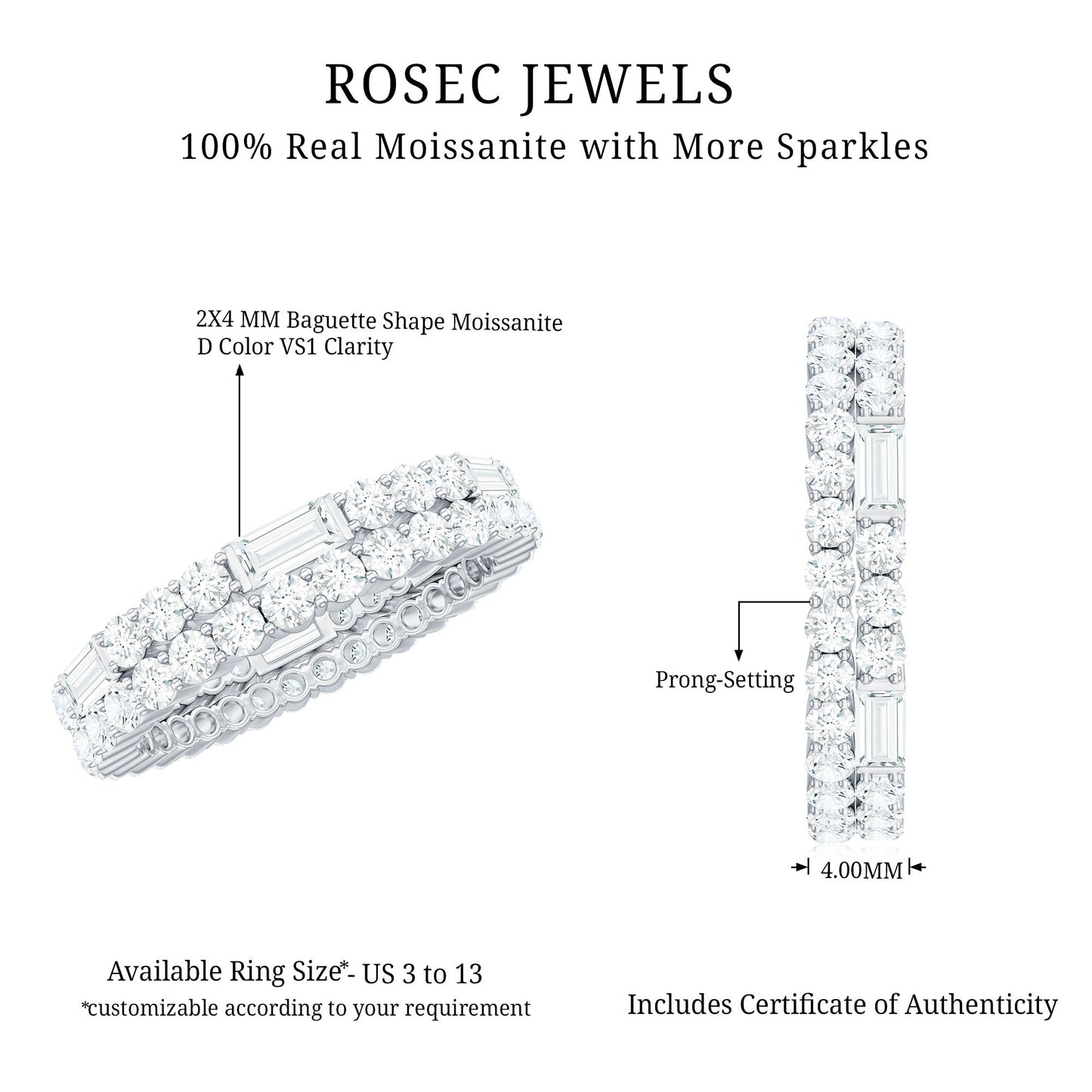 Certified Moissanite Two Row Wedding Band Ring