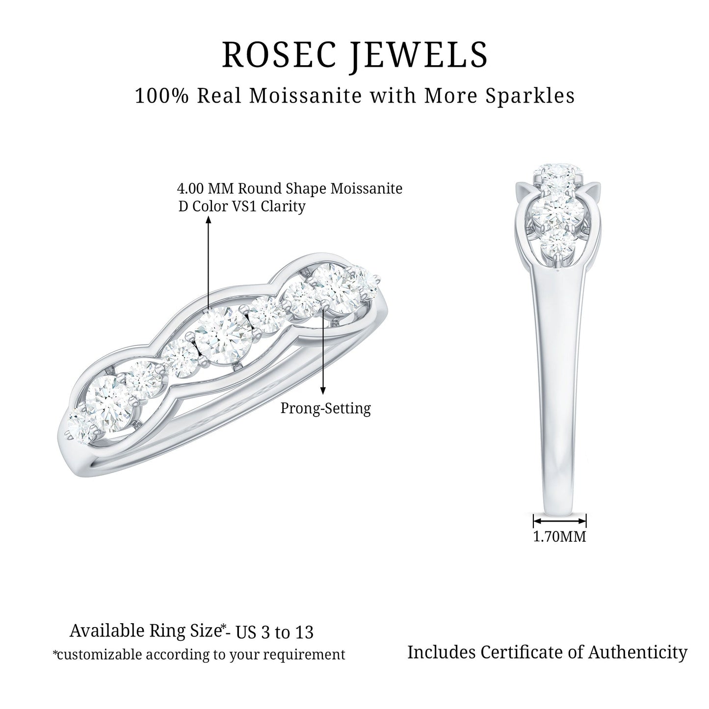 Certified Moissanite Wedding Anniversary Ring for Women