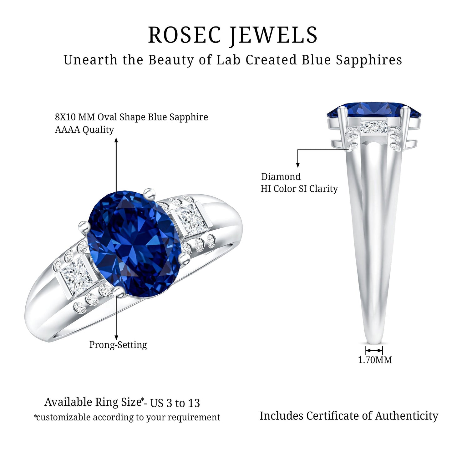 Certified Oval 4 Carat Lab Grown Blue Sapphire Statement Engagement Ring with Diamond