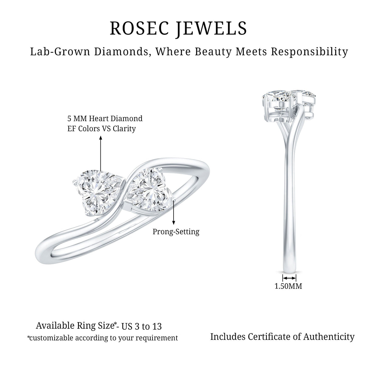 Heart Shape Lab Grown Diamond Toi Et Moi Promise Ring